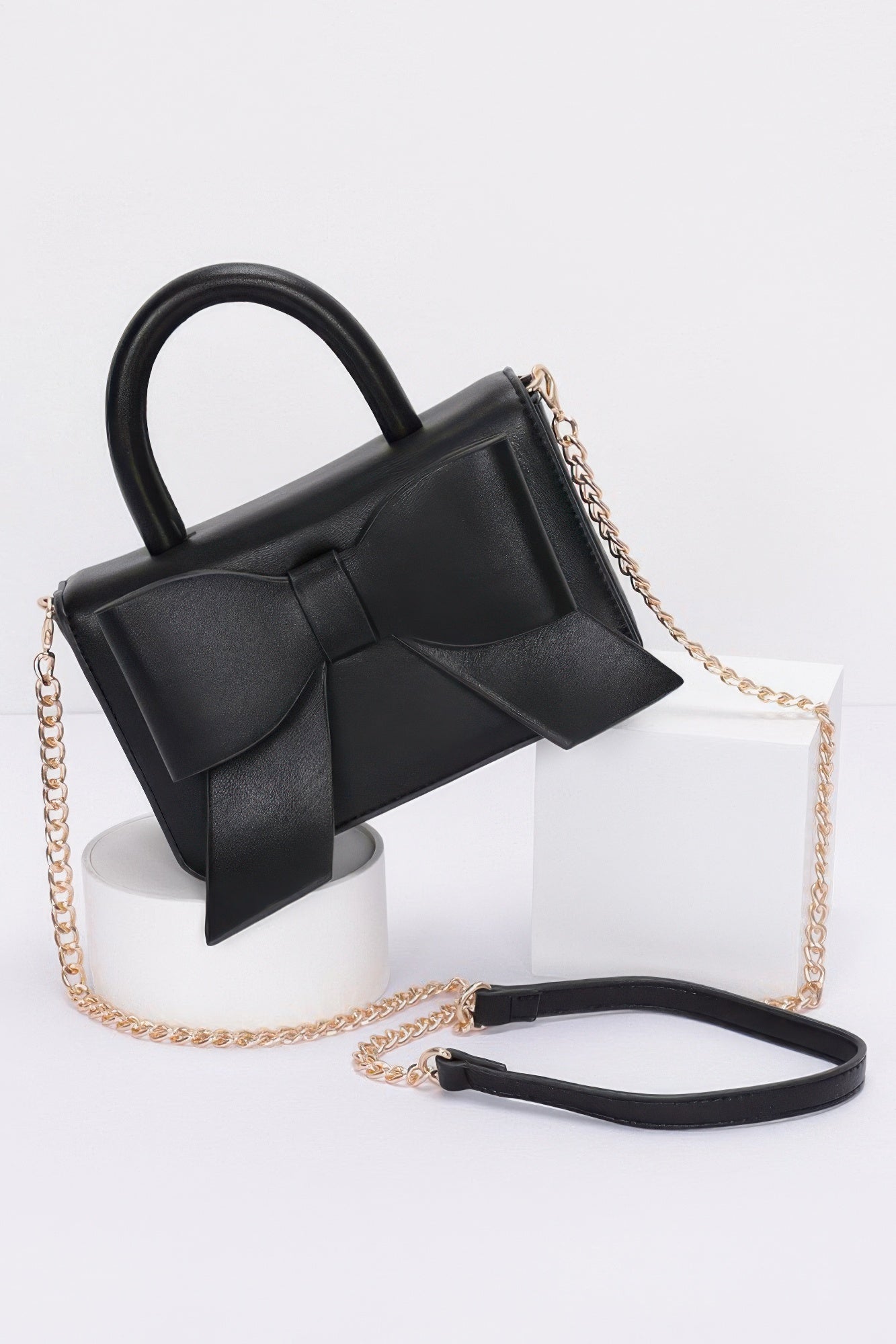 Faux Leather Ribbon Top Handle Bag - That Janis Style