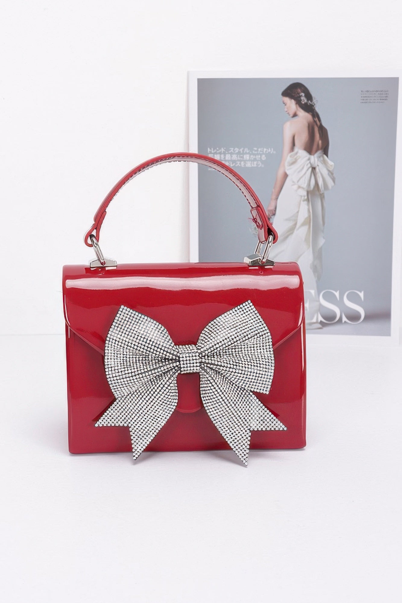 Enamel Rhinestone Ribbon Top Handle Clutch - That Janis Style
