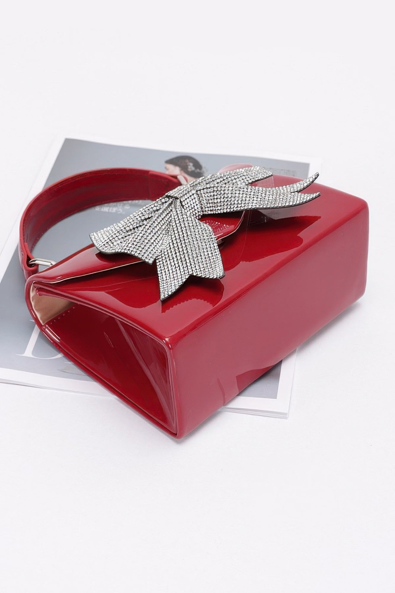 Enamel Rhinestone Ribbon Top Handle Clutch - That Janis Style