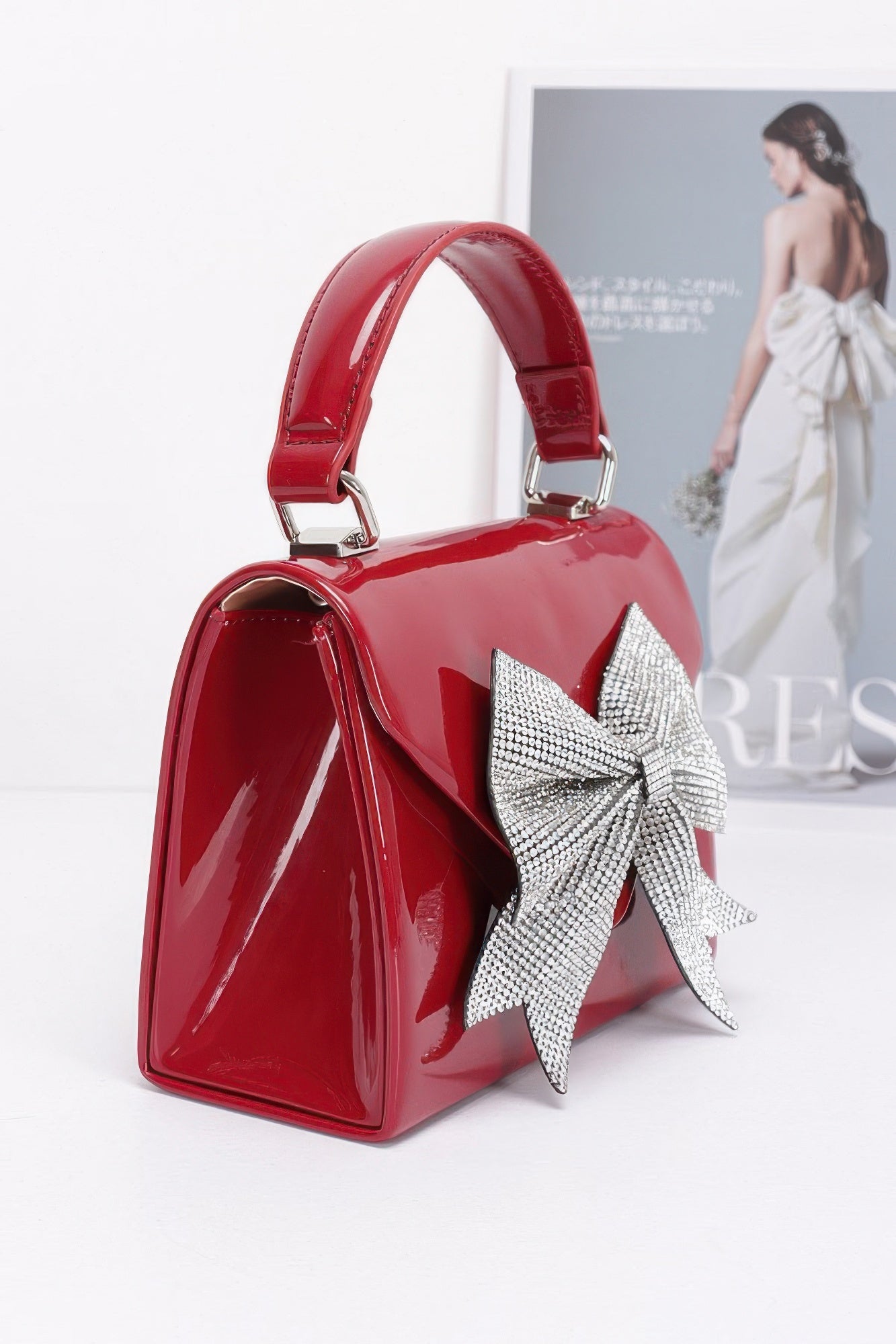Enamel Rhinestone Ribbon Top Handle Clutch - That Janis Style