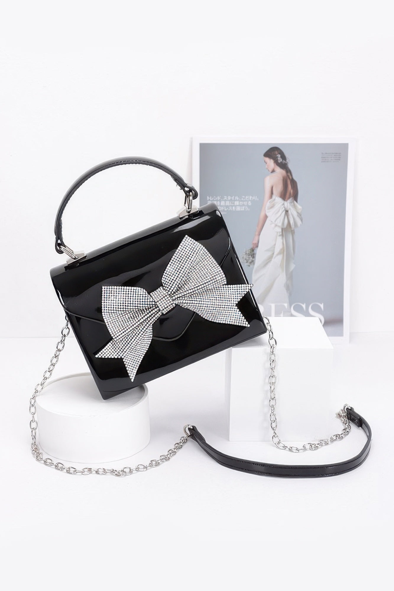 Enamel Rhinestone Ribbon Top Handle Clutch - That Janis Style