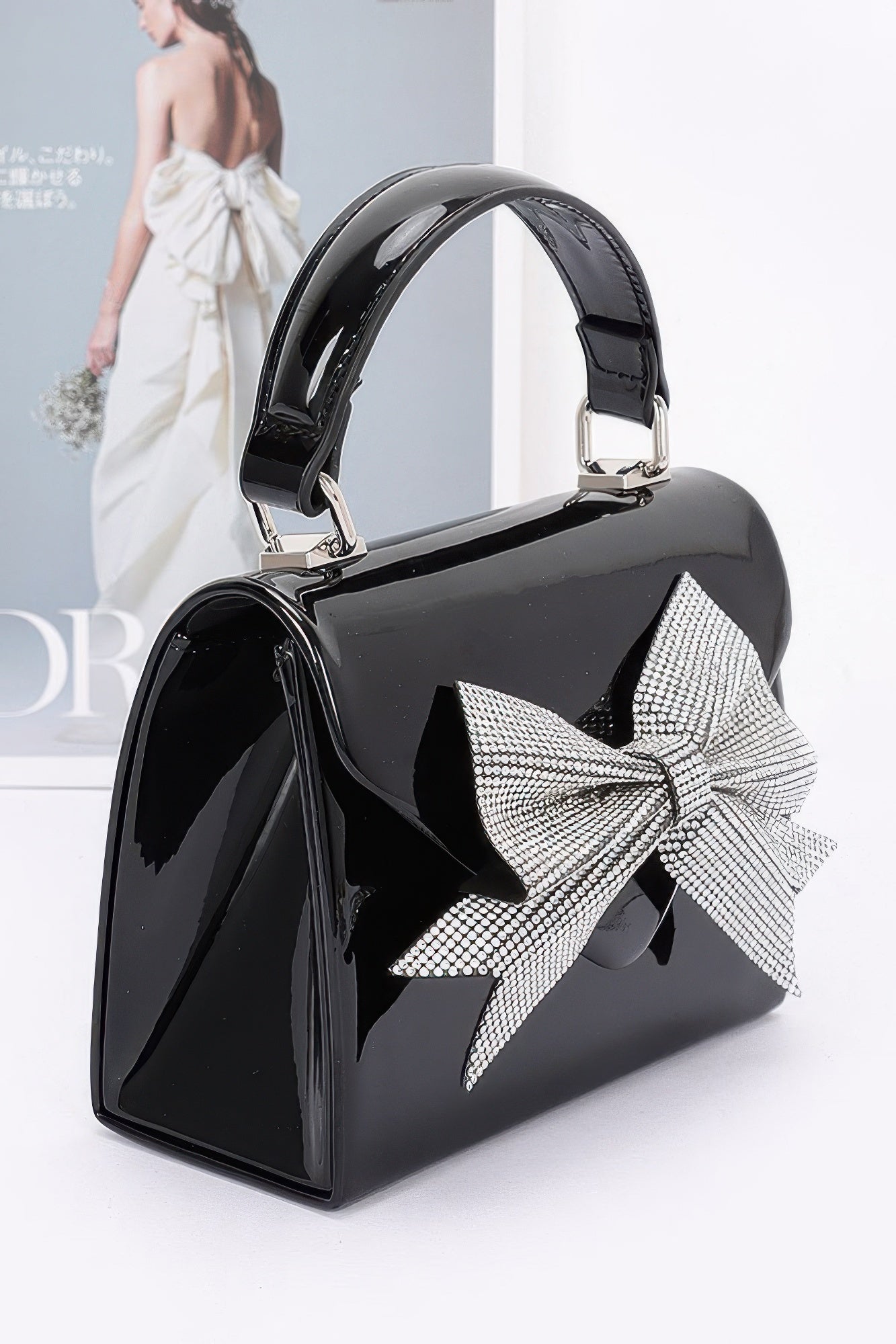 Enamel Rhinestone Ribbon Top Handle Clutch - That Janis Style
