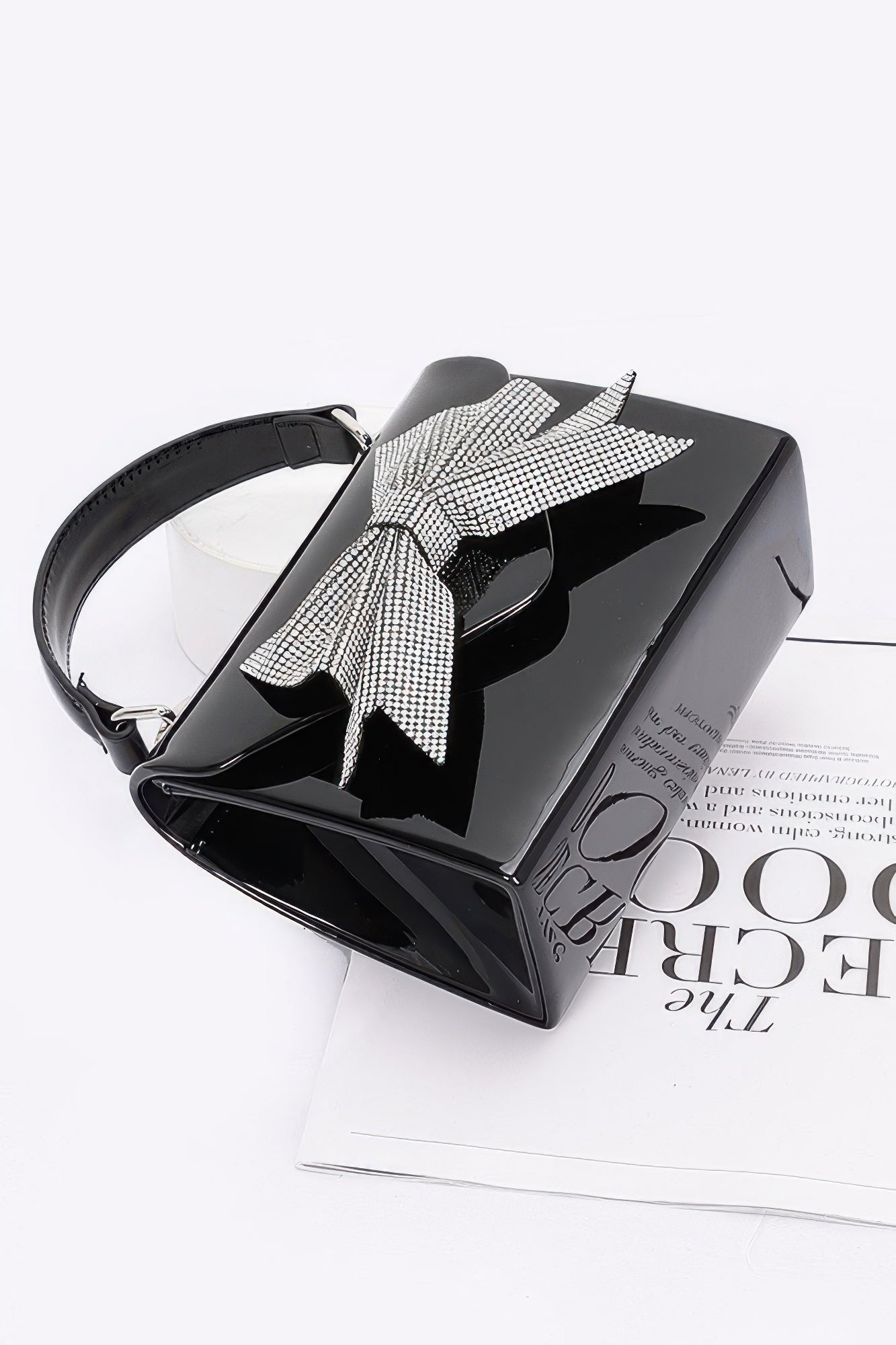 Enamel Rhinestone Ribbon Top Handle Clutch - That Janis Style