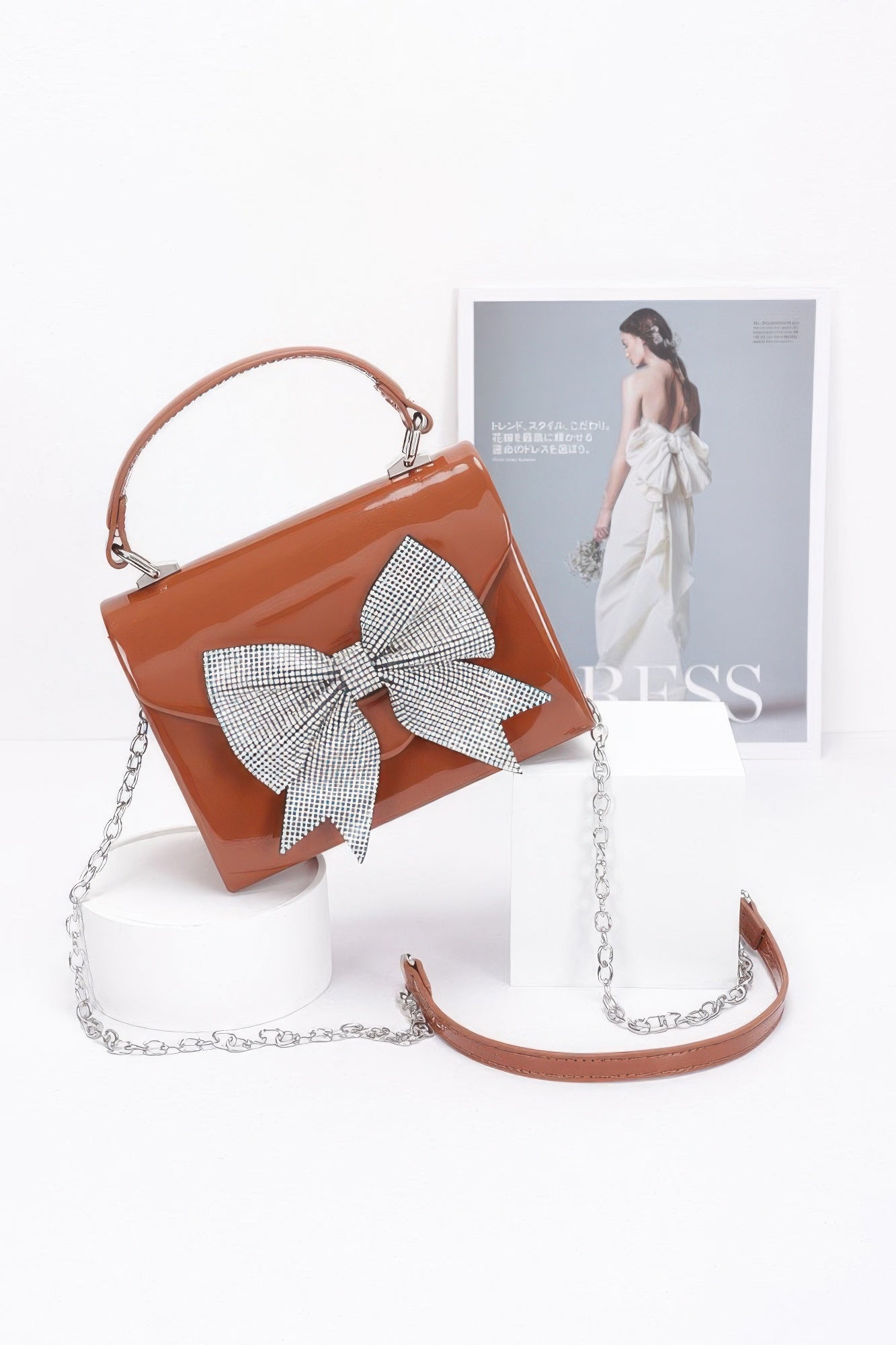 Enamel Rhinestone Ribbon Top Handle Clutch - That Janis Style