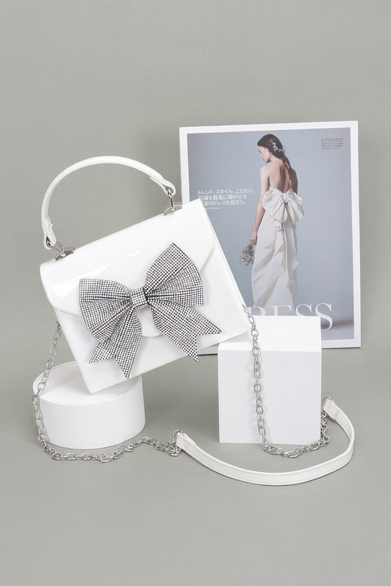 Enamel Rhinestone Ribbon Top Handle Clutch - That Janis Style