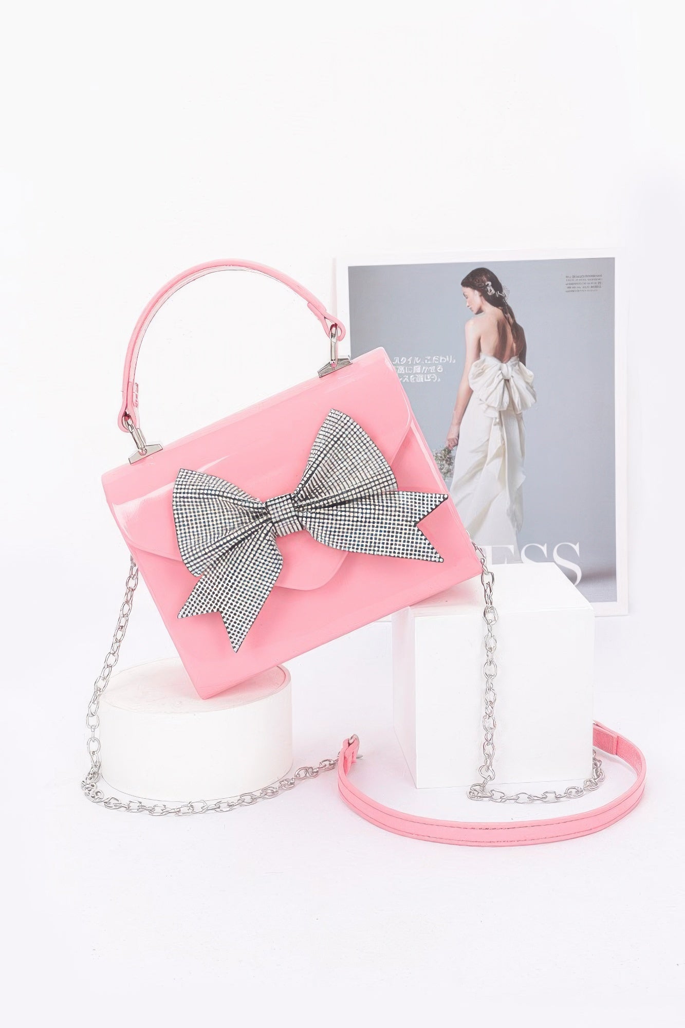 Enamel Rhinestone Ribbon Top Handle Clutch - That Janis Style