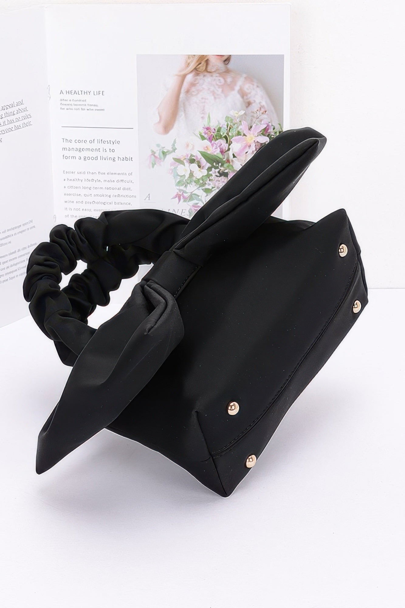 Nylon Top Handle Bag With Bow Front Clutch - That Janis Style