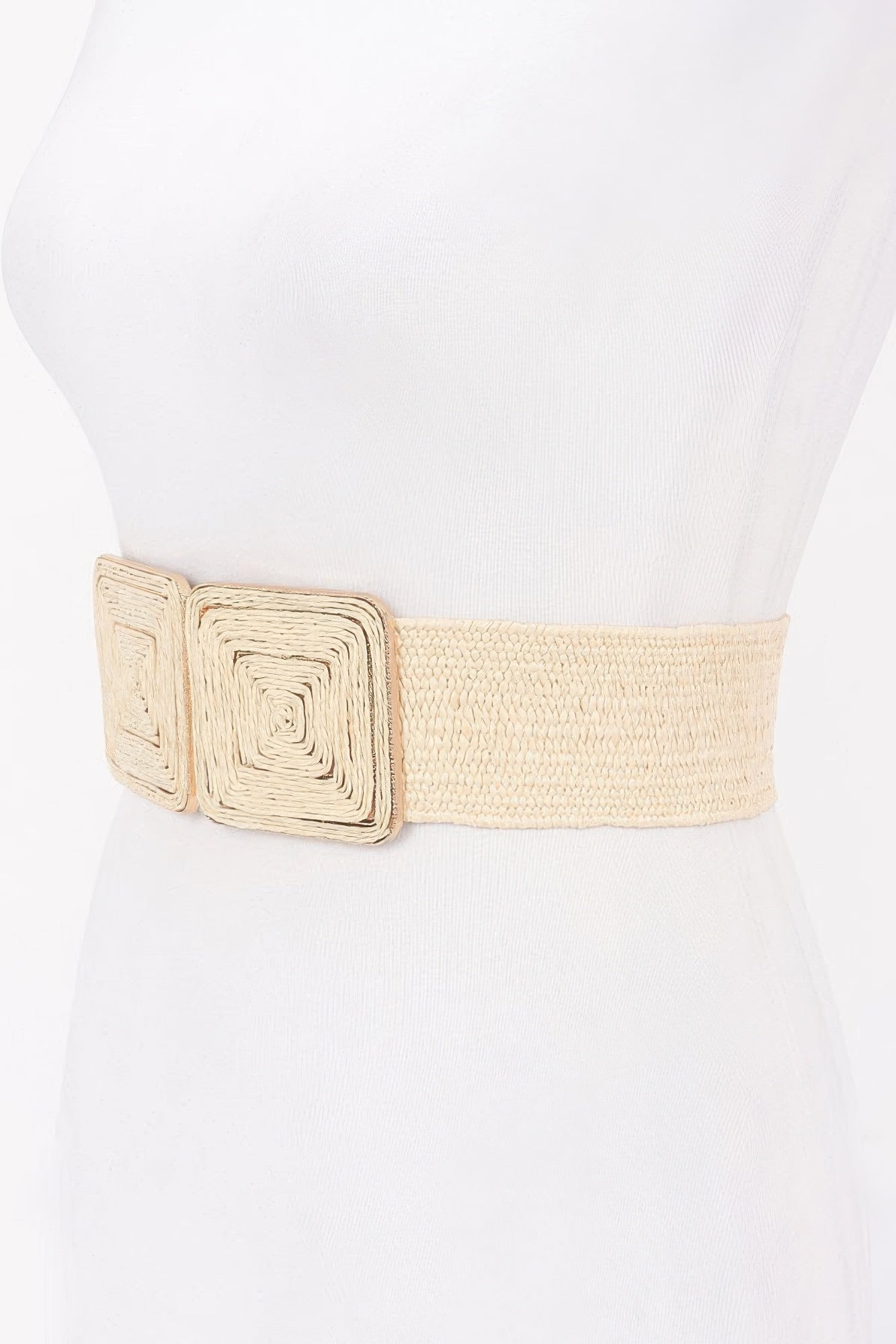 Faux Straw Two Buckle Elastic Belt - That Janis Style