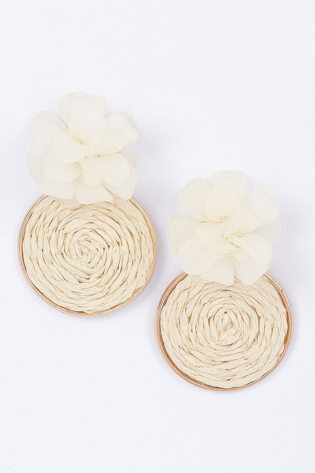 Faux Straw Fabric Flower Earring - That Janis Style