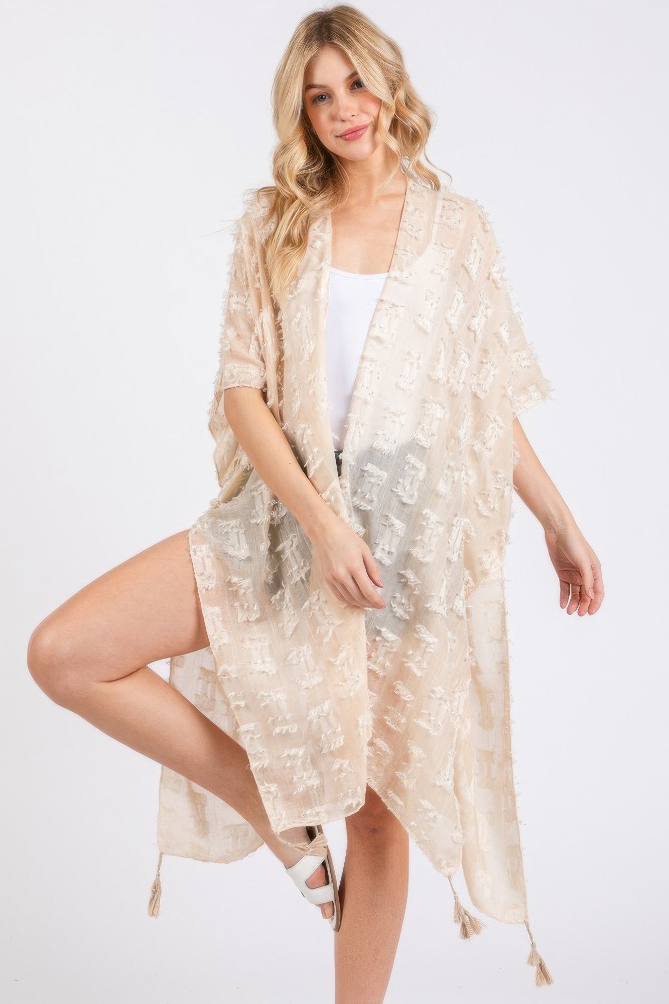Distressed Pattern Tassel Kimono - That Janis Style