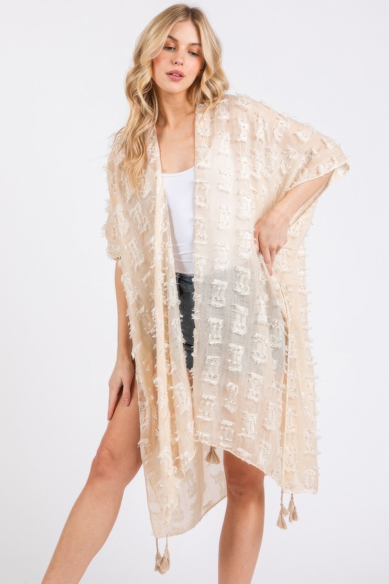 Distressed Pattern Tassel Kimono - That Janis Style
