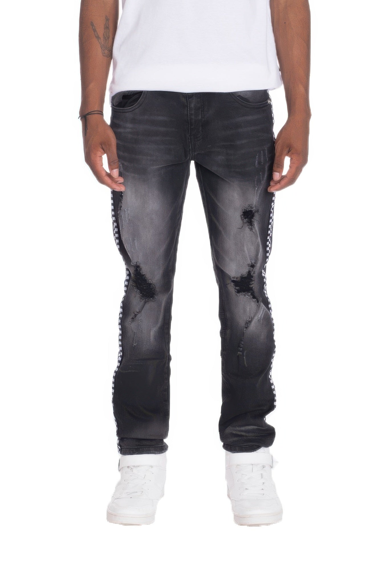 Distressed Denim Checkered Tape - That Janis Style
