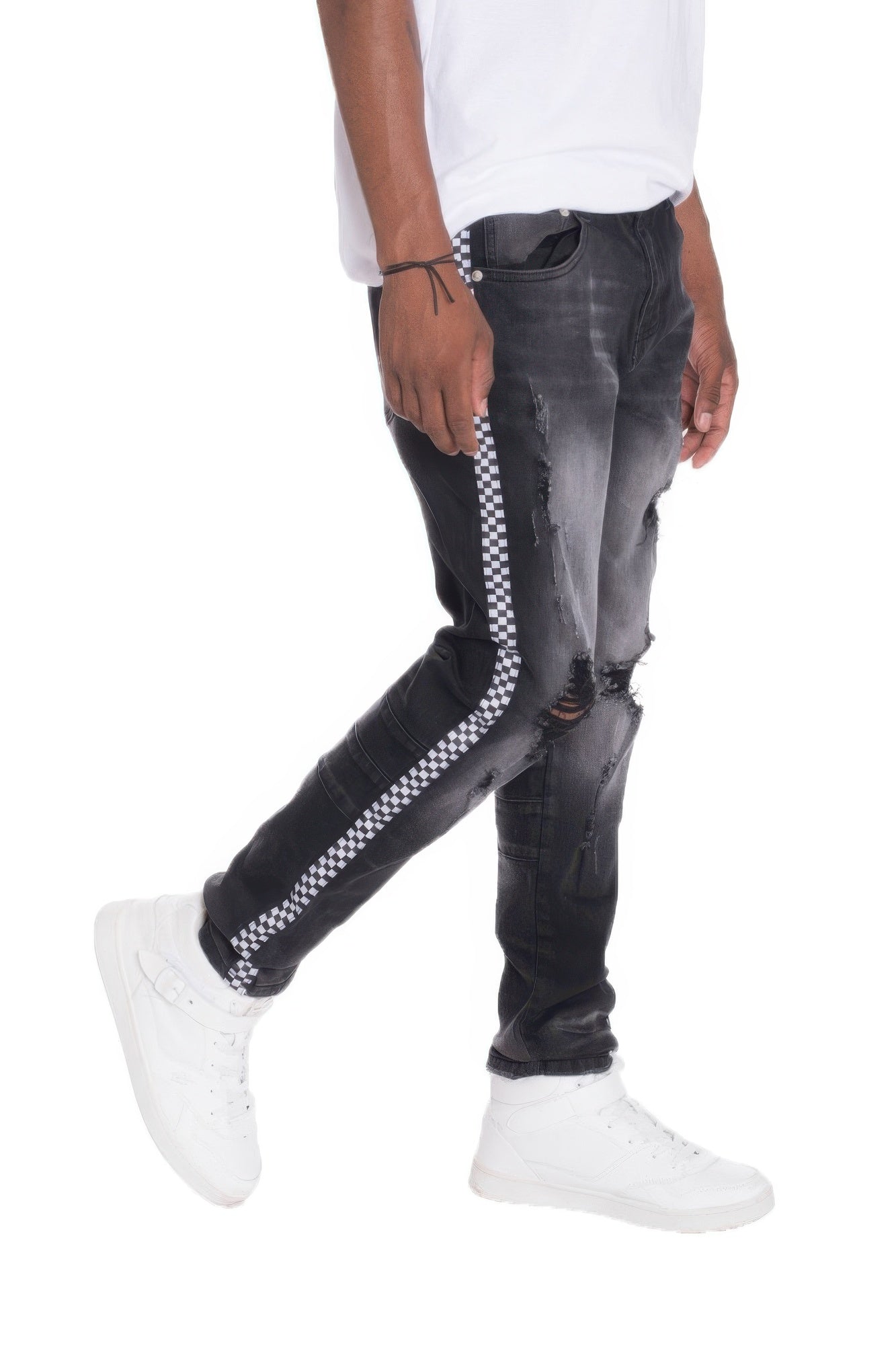 Distressed Denim Checkered Tape - That Janis Style