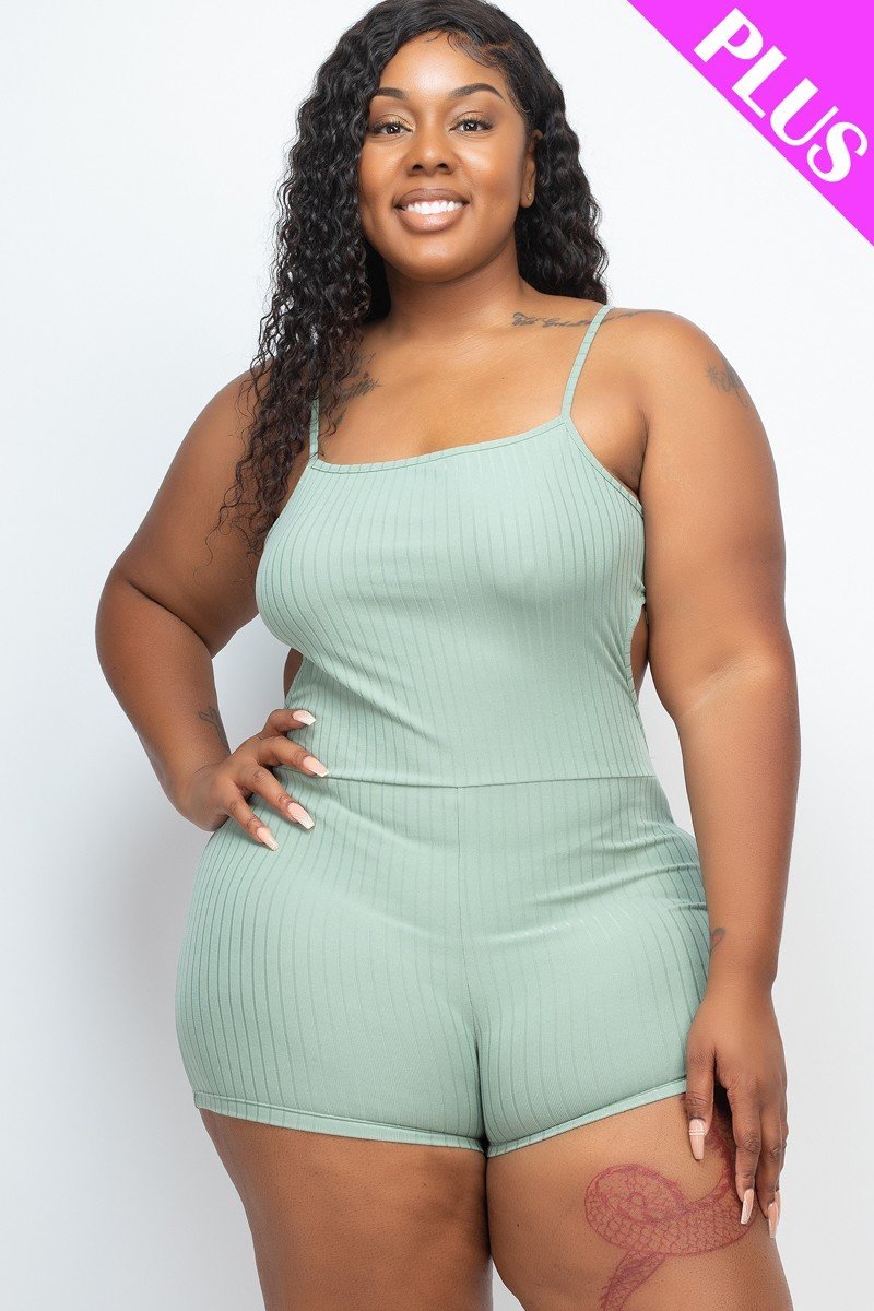 Plus Ribbed Sleeveless Back Cutout Bodycon Active Romper - That Janis Style