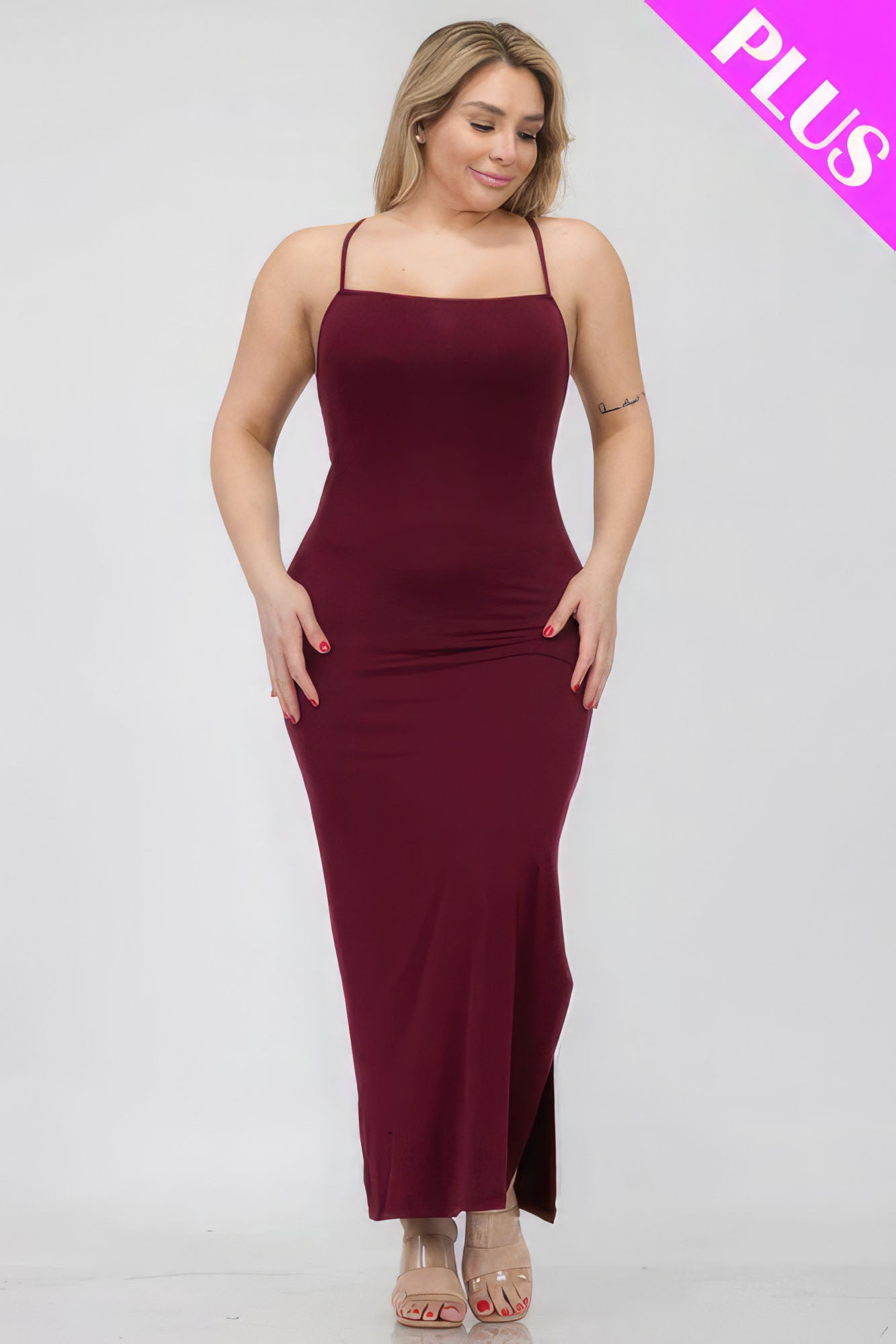 Plus Size Crisscross Back Split Thigh Maxi Dress - That Janis Style