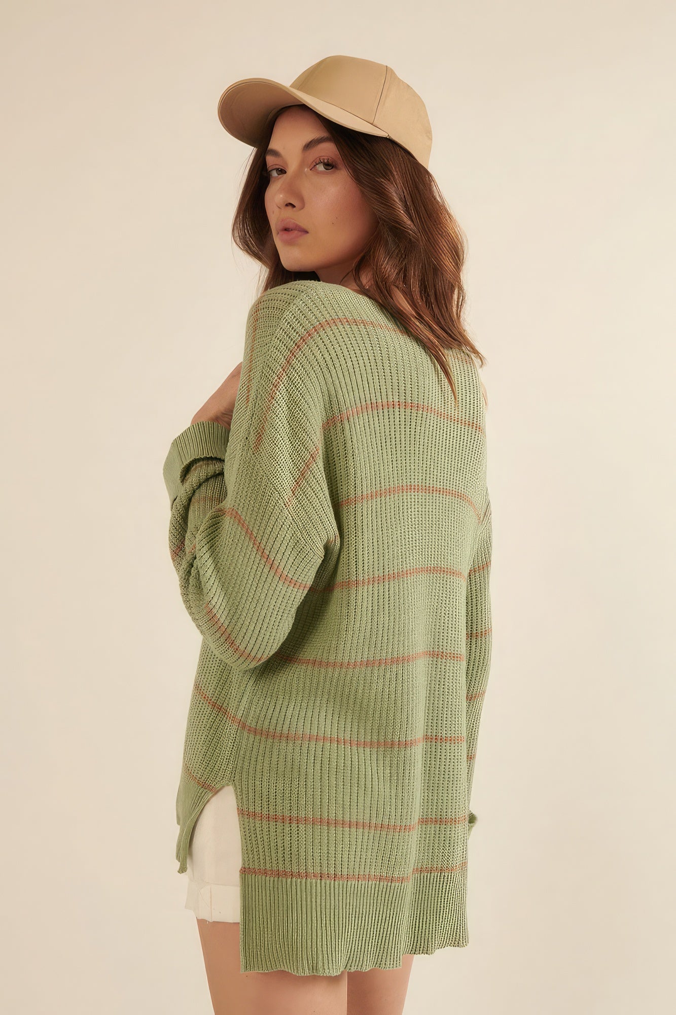 Striped Rib-knit Oversized Pocket Sweater - That Janis Style