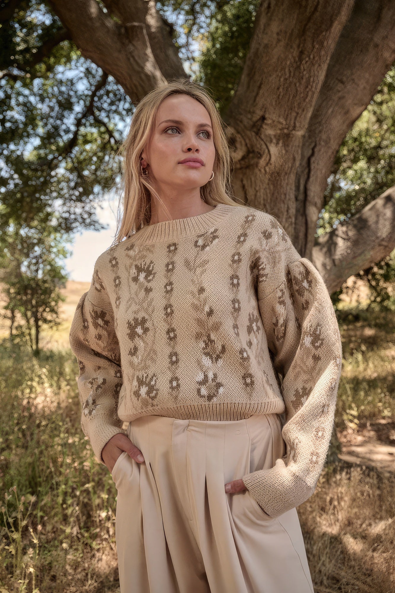 Floral Round Neck Long Sleeve Relax Fit Sweater - That Janis Style