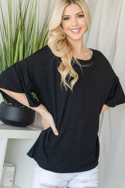 Flared Sleeve Basic Shortsleeve Top - That Janis Style