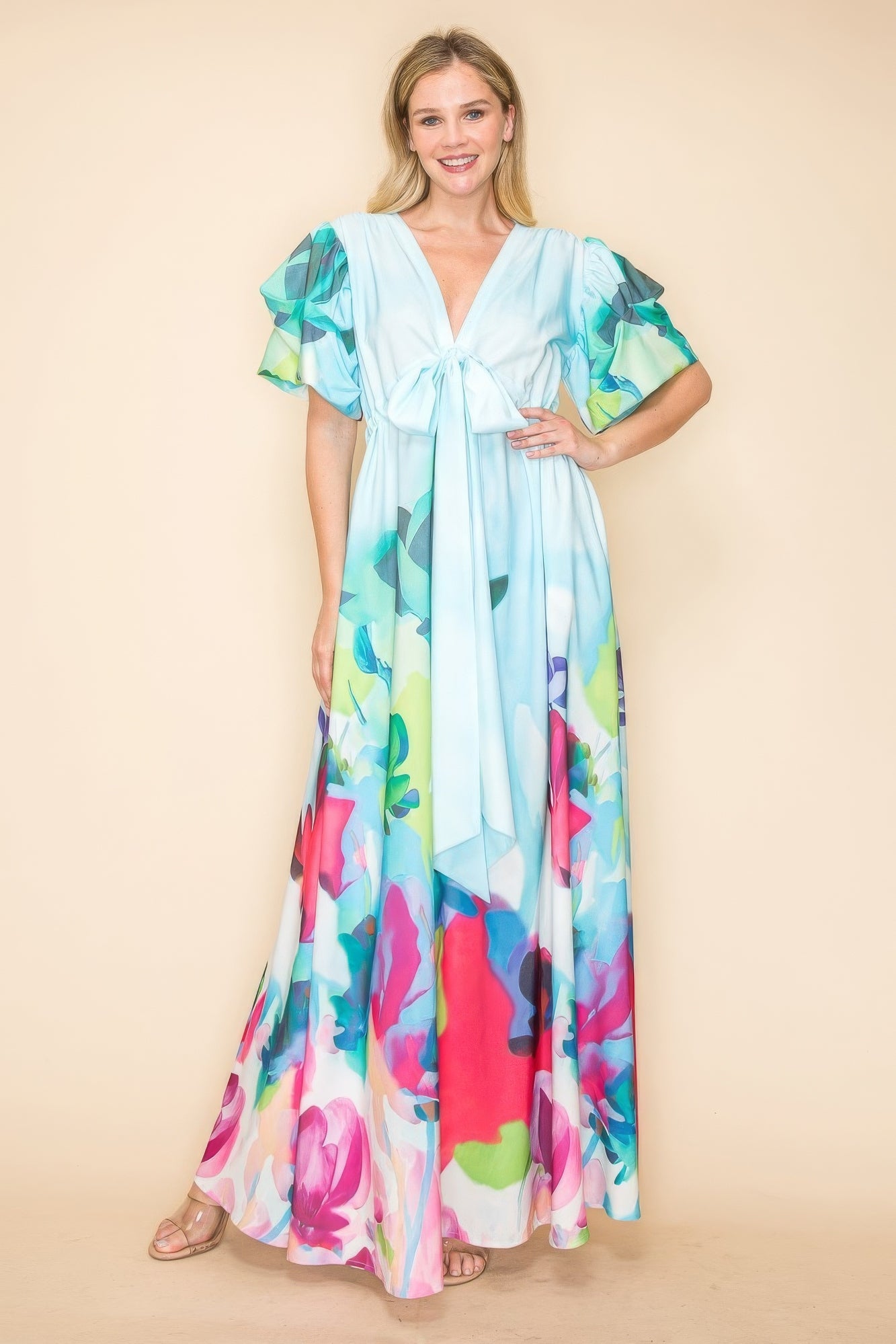 Printed V Neck Maxi Dress - That Janis Style