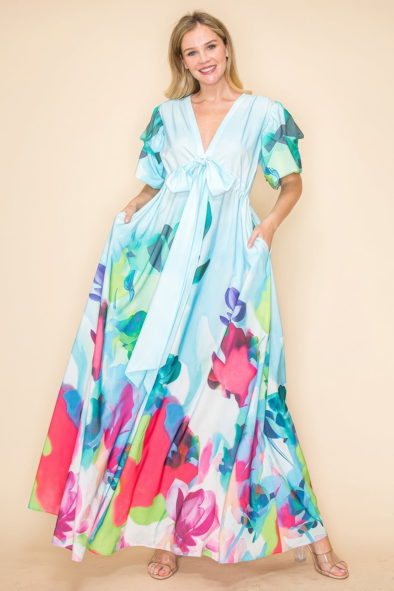 Printed V Neck Maxi Dress - That Janis Style