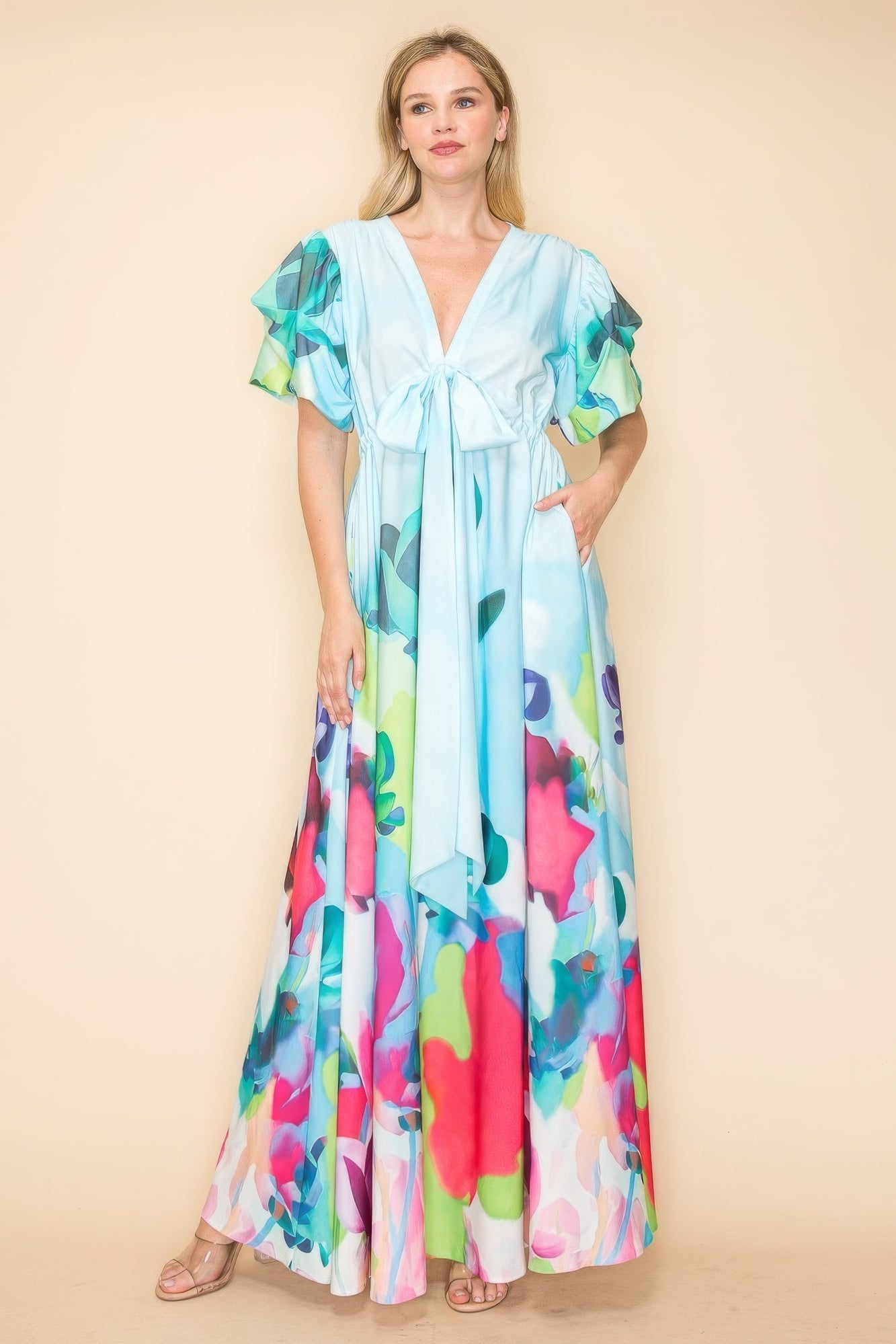 Printed V Neck Maxi Dress - That Janis Style