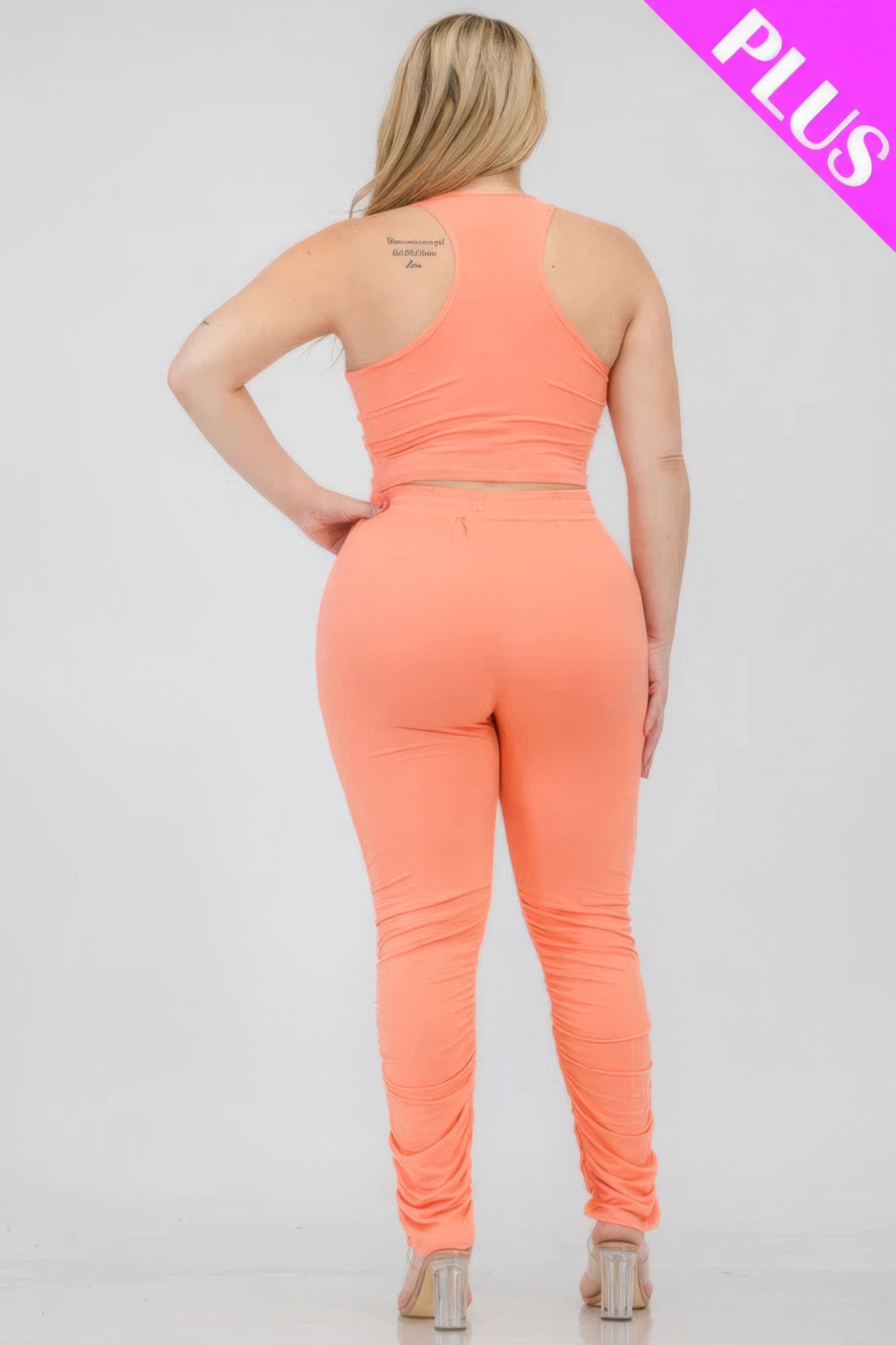 Plus Size Crop Tank Top & Ruched Pants Set - That Janis Style