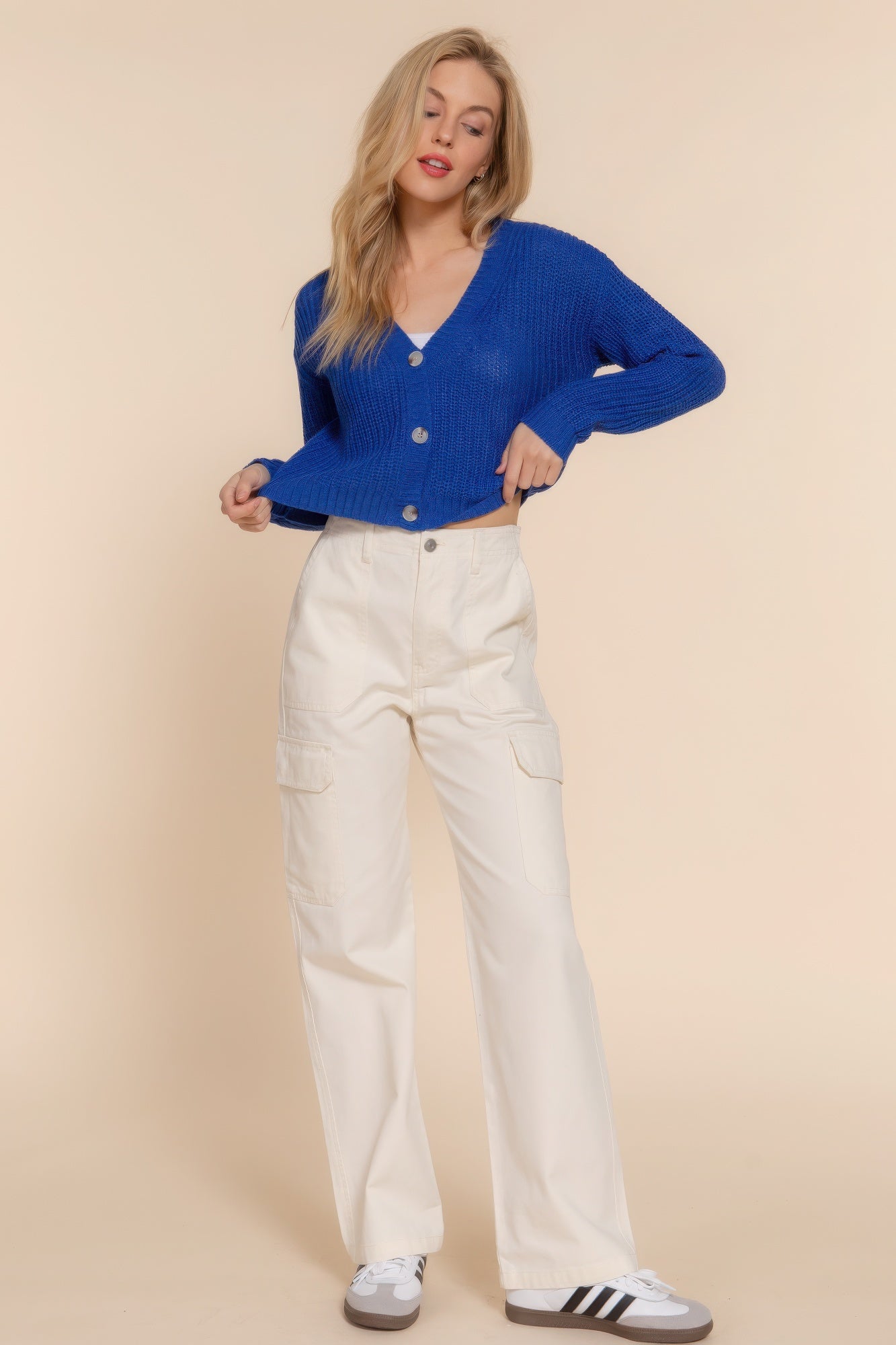 Long slv v-neck sweater cardigan - That Janis Style