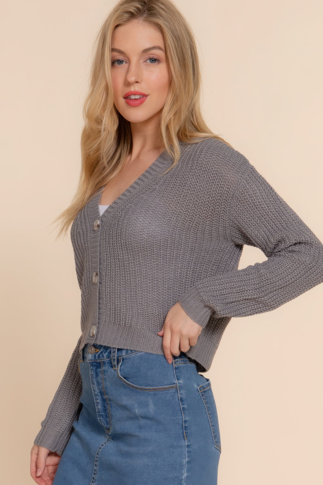 Long slv v-neck sweater cardigan - That Janis Style