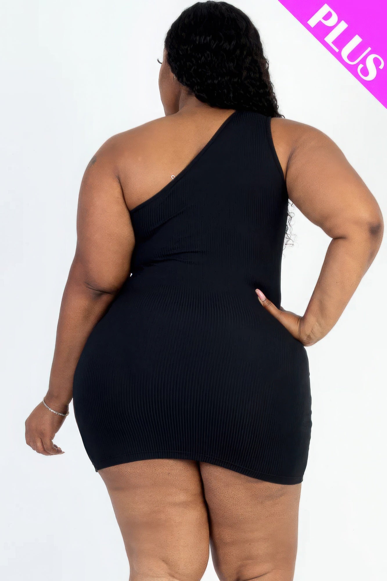 Plus Size Ribbed One Shoulder Cutout Front Casual Mini Bodycon Dress - That Janis Style