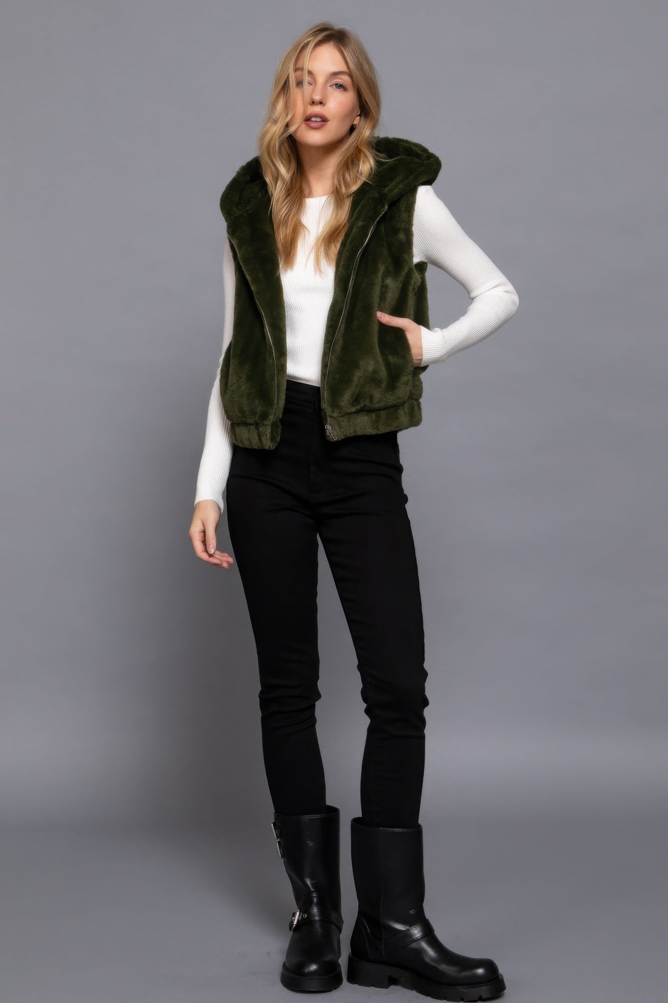 Hoodie Faux Fur Vest - That Janis Style
