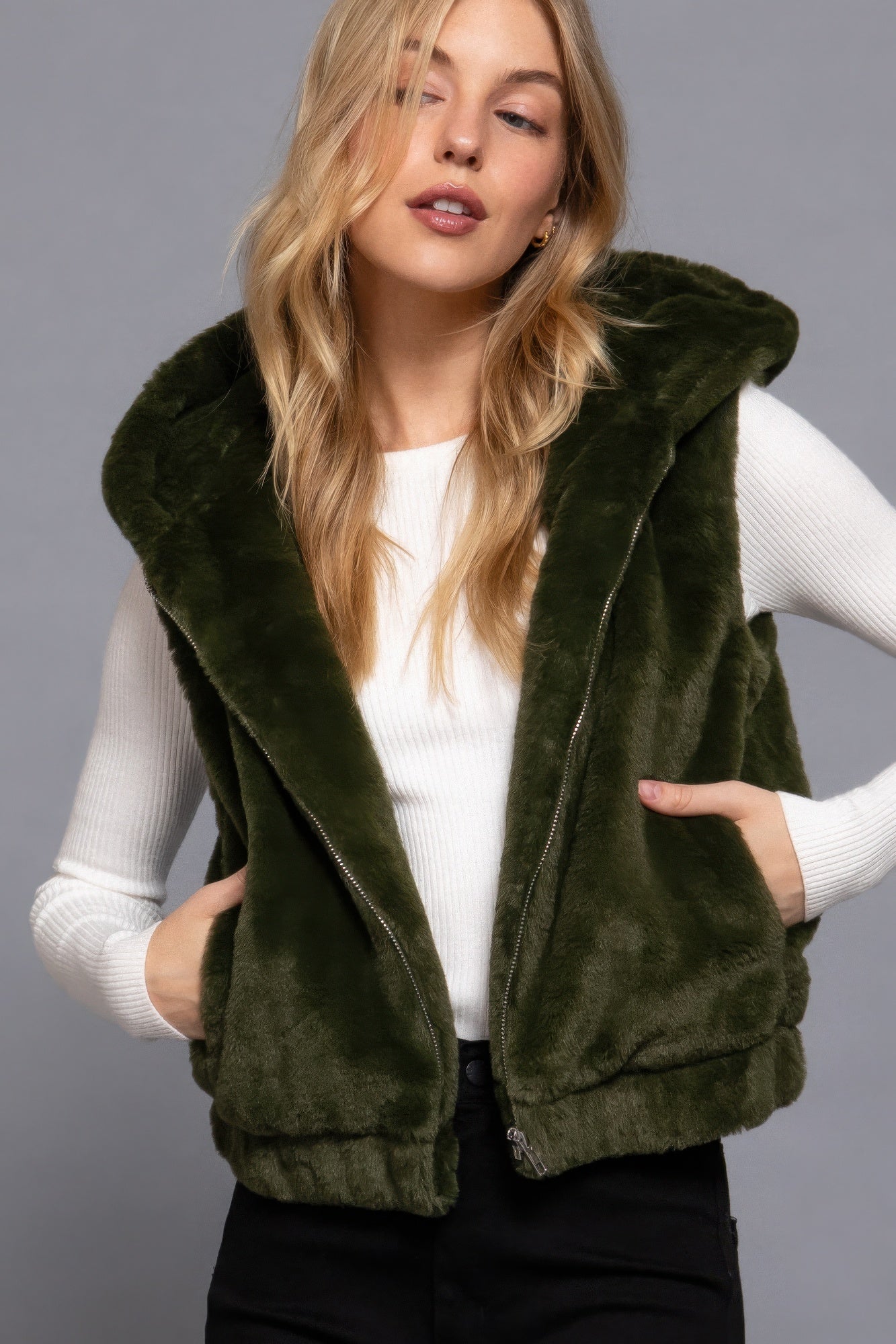 Hoodie Faux Fur Vest - That Janis Style