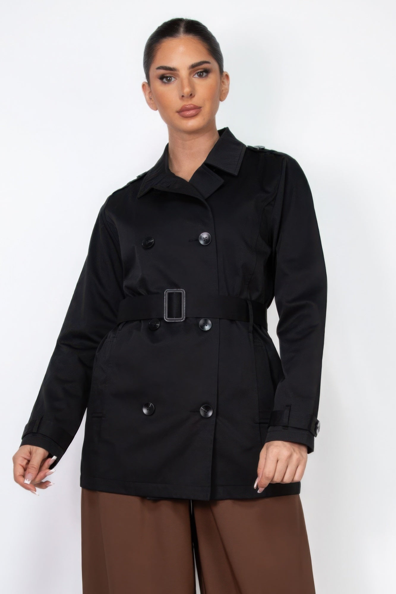 Double-breasted Notch Belted Coat - That Janis Style
