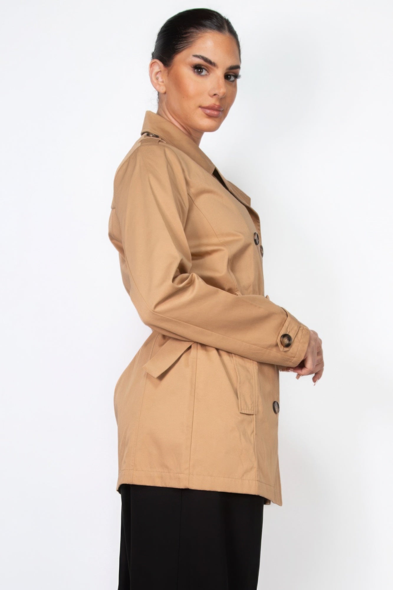 Double-breasted Notch Belted Coat - That Janis Style