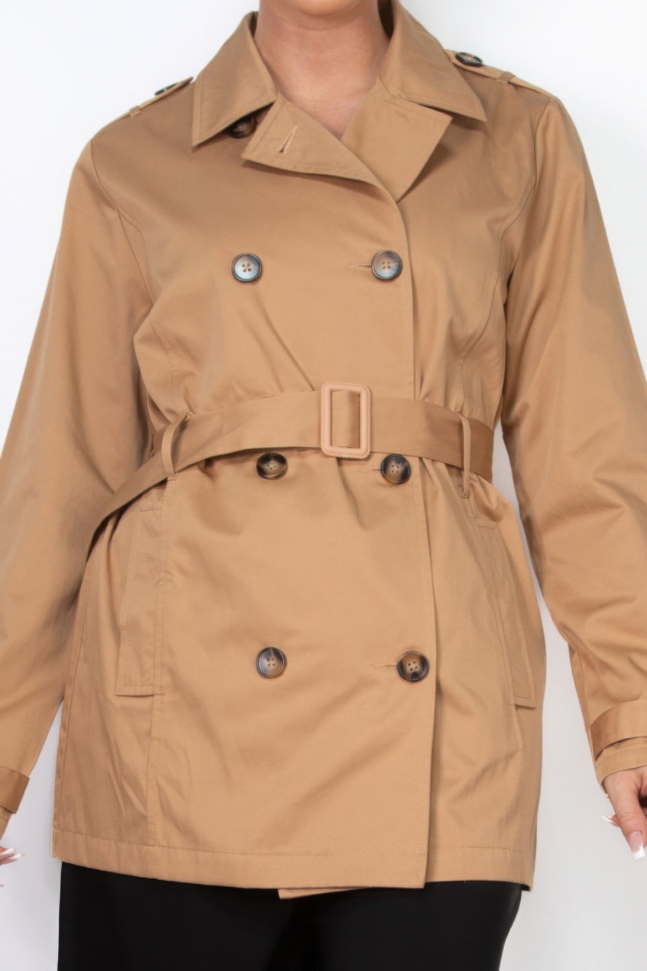 Double-breasted Notch Belted Coat - That Janis Style