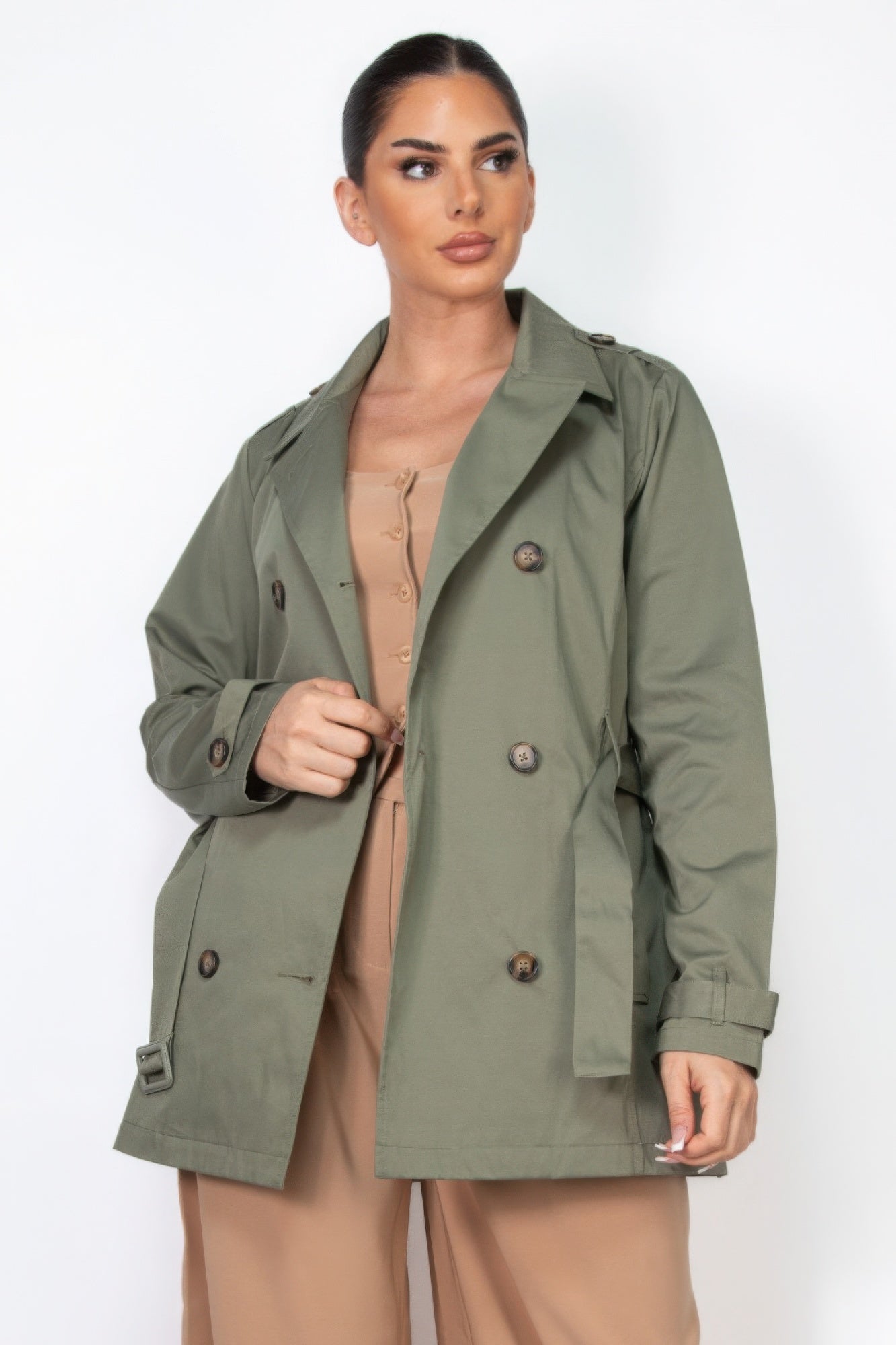 Double-breasted Notch Belted Coat - That Janis Style
