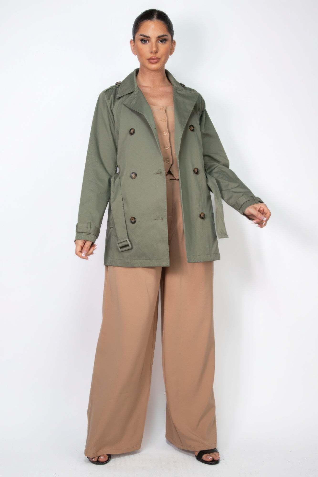 Double-breasted Notch Belted Coat - That Janis Style