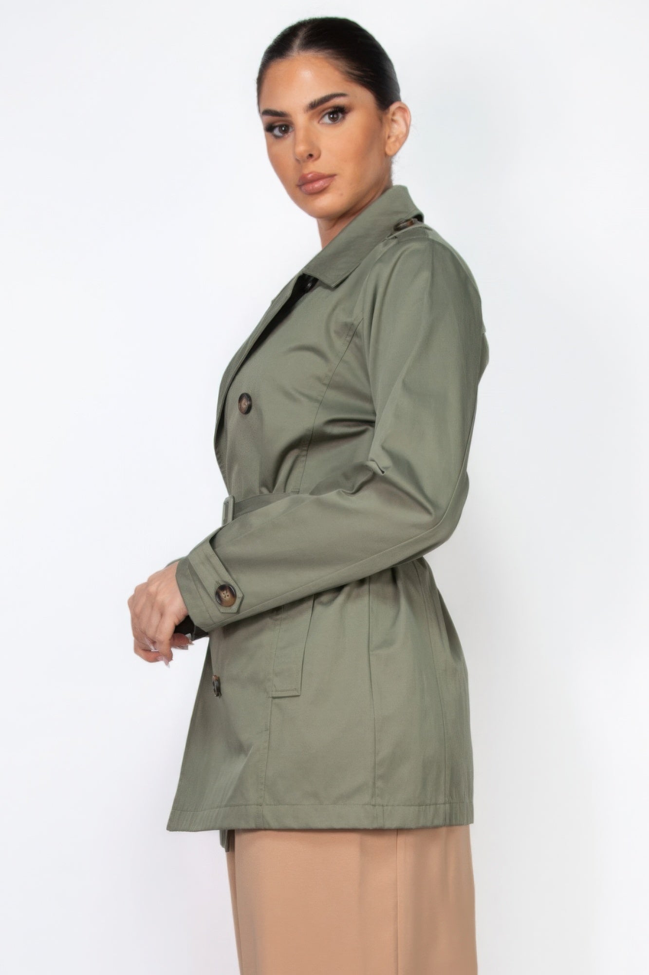 Double-breasted Notch Belted Coat - That Janis Style