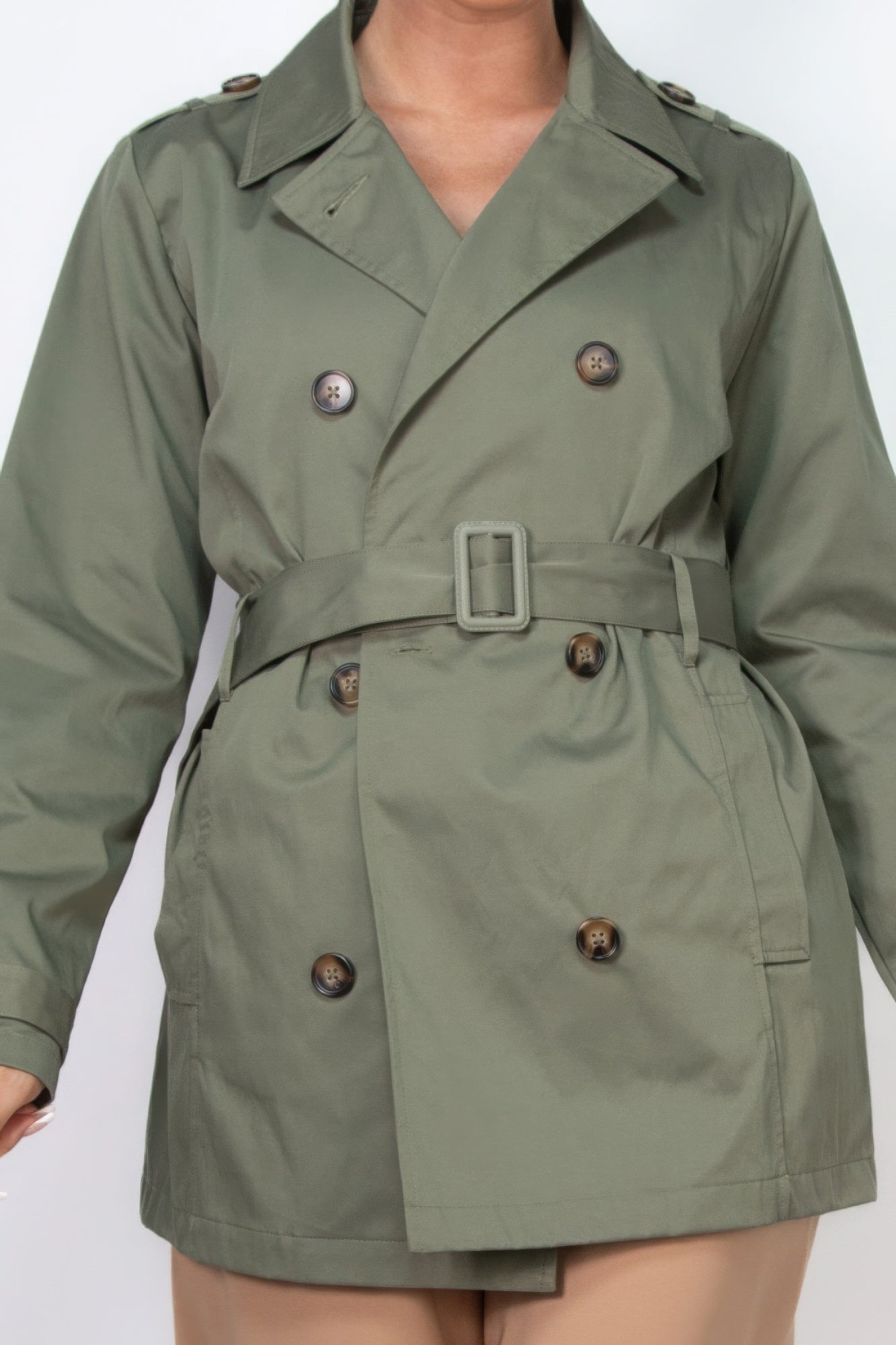 Double-breasted Notch Belted Coat - That Janis Style