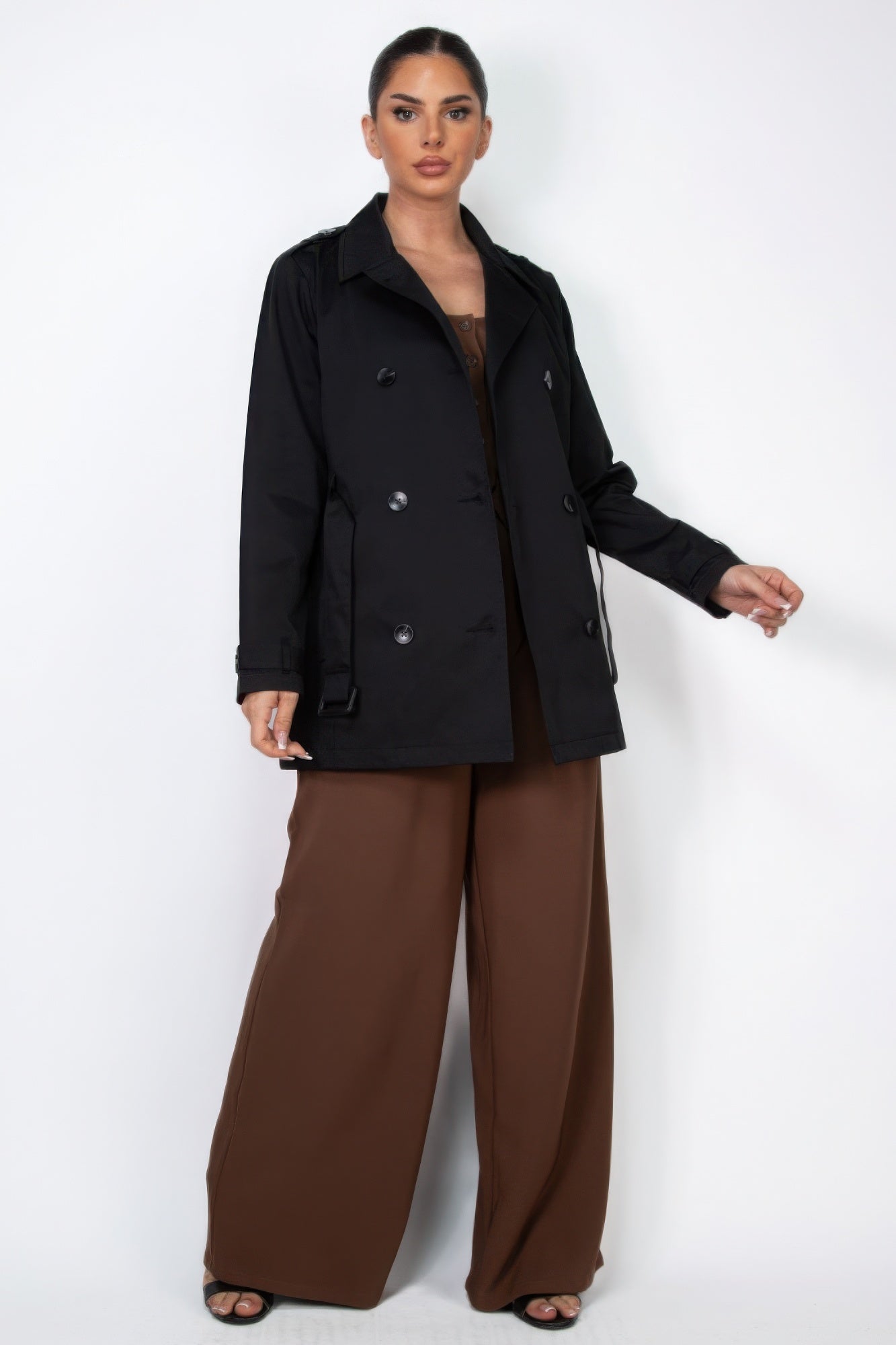 Double-breasted Notch Belted Coat - That Janis Style
