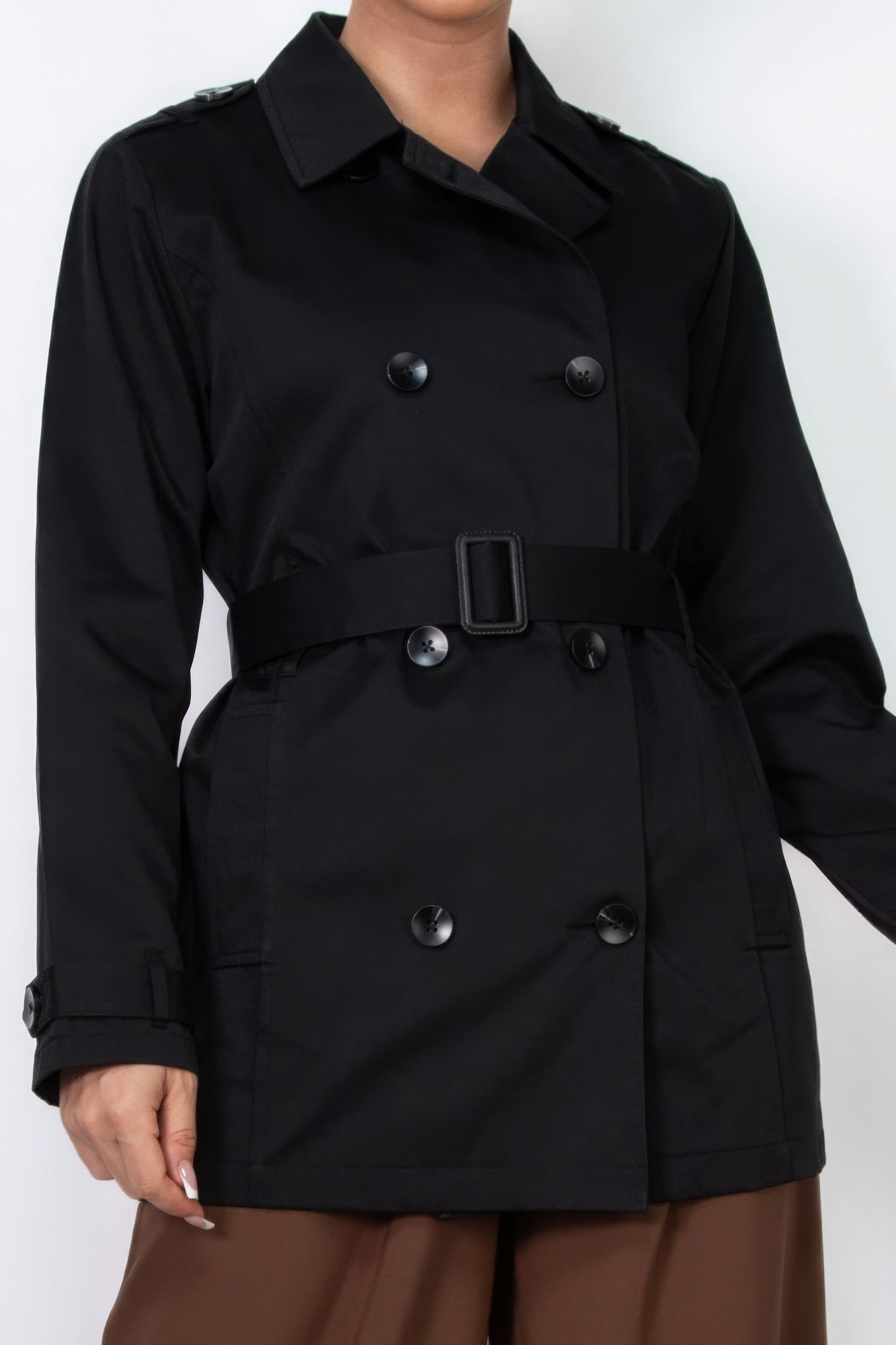 Double-breasted Notch Belted Coat - That Janis Style