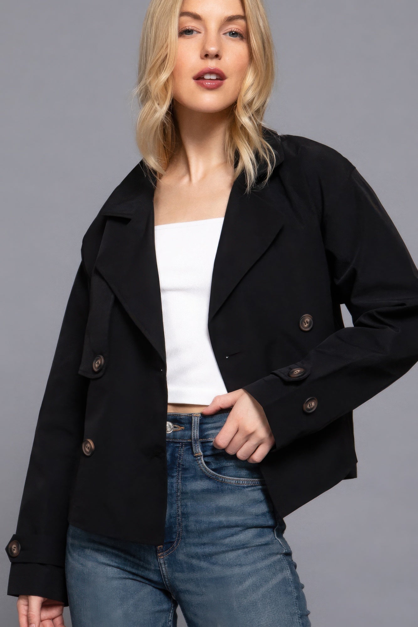 Double Breasted Short Trench Jacket - That Janis Style