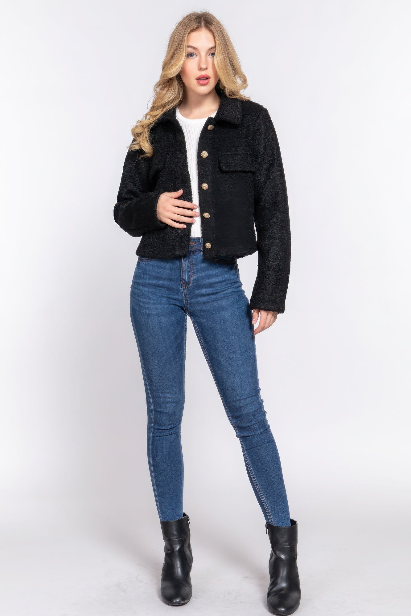 Long Slv Teddy Fleece Short Jacket - That Janis Style