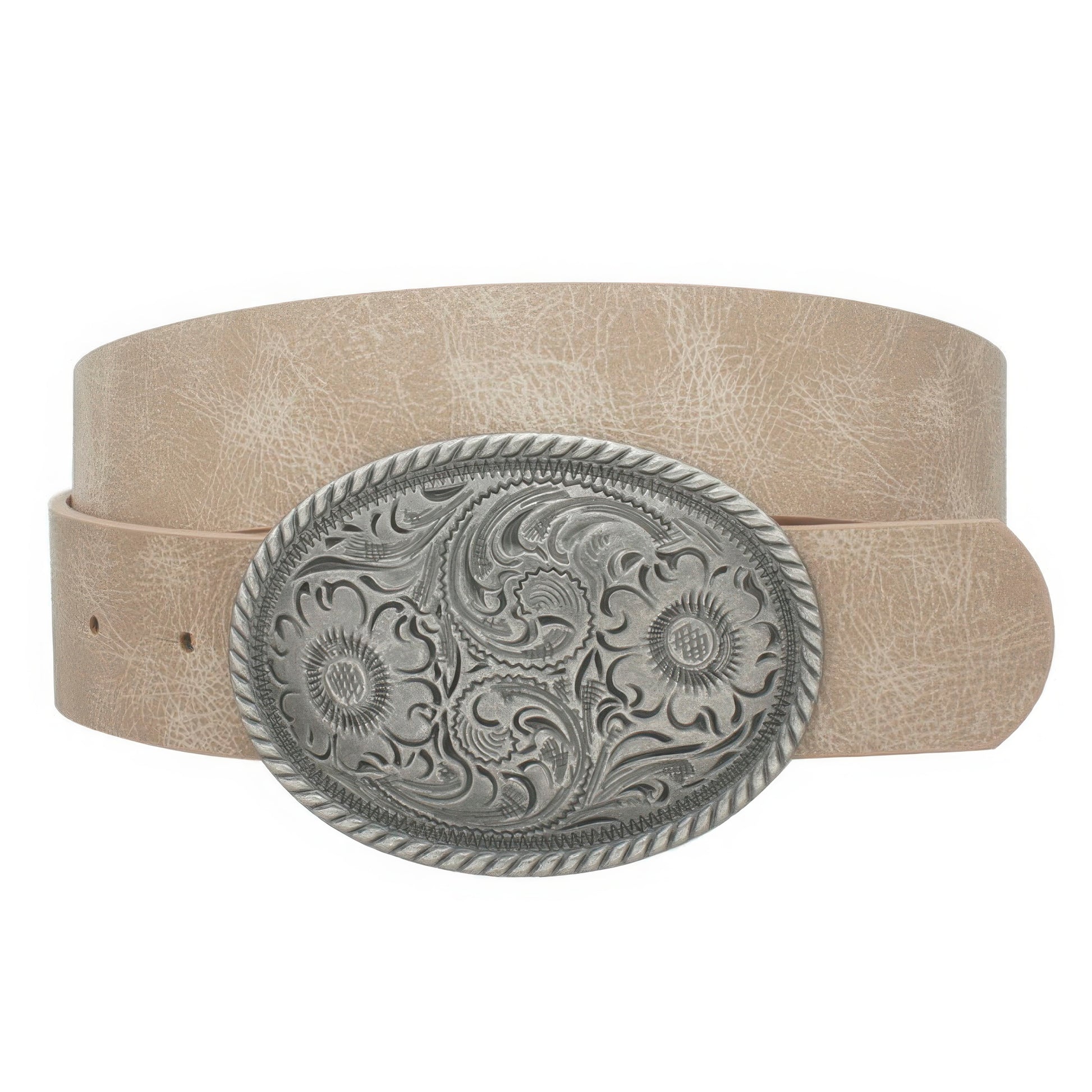 Flower Embossed Oval Buckle Vintage Strap Belt - That Janis Style