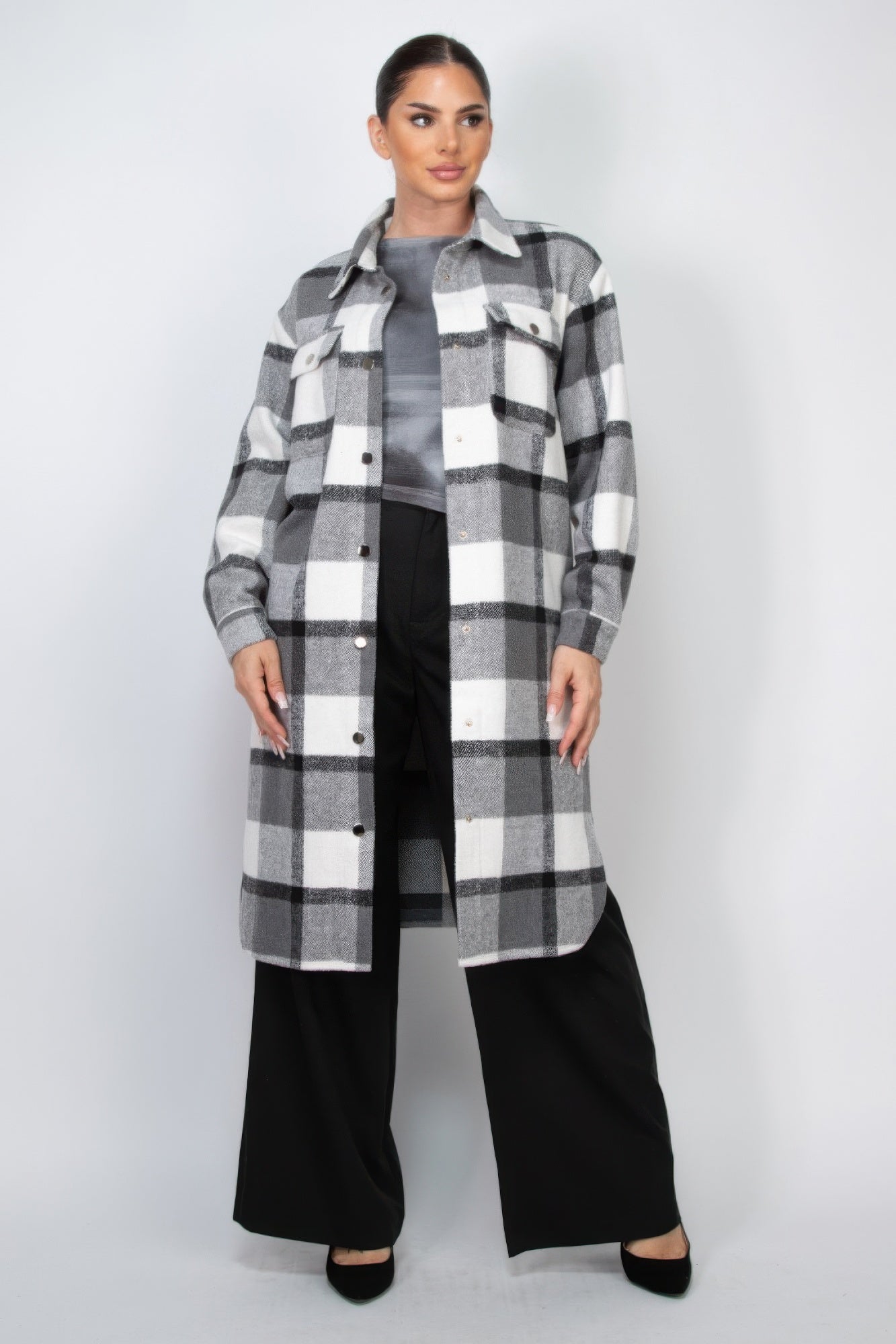 Plaid Buttoned Shacket Coat - That Janis Style