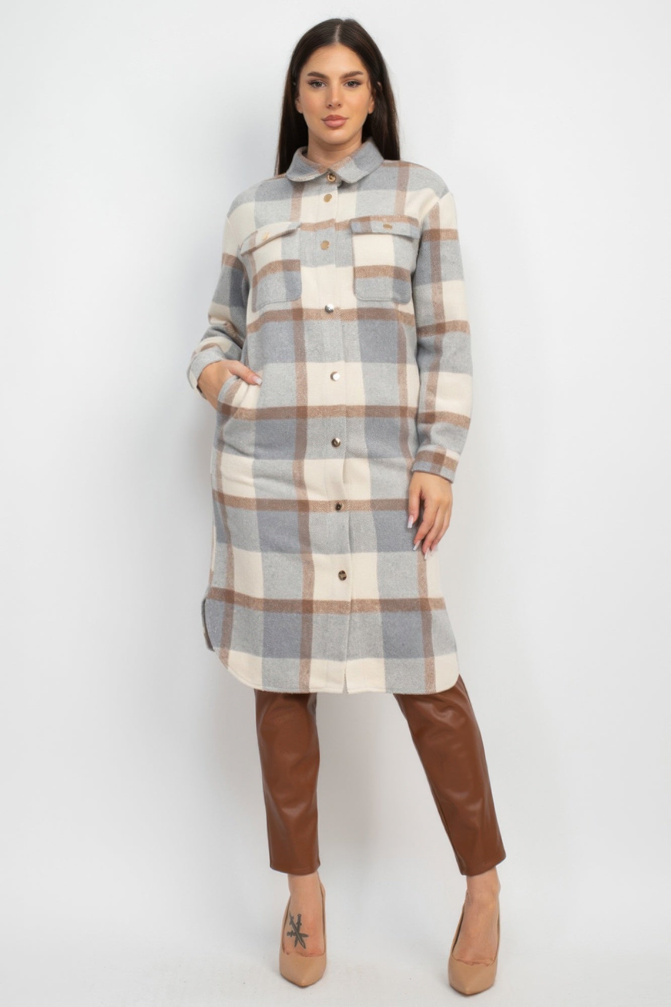 Plaid Buttoned Shacket Coat - That Janis Style
