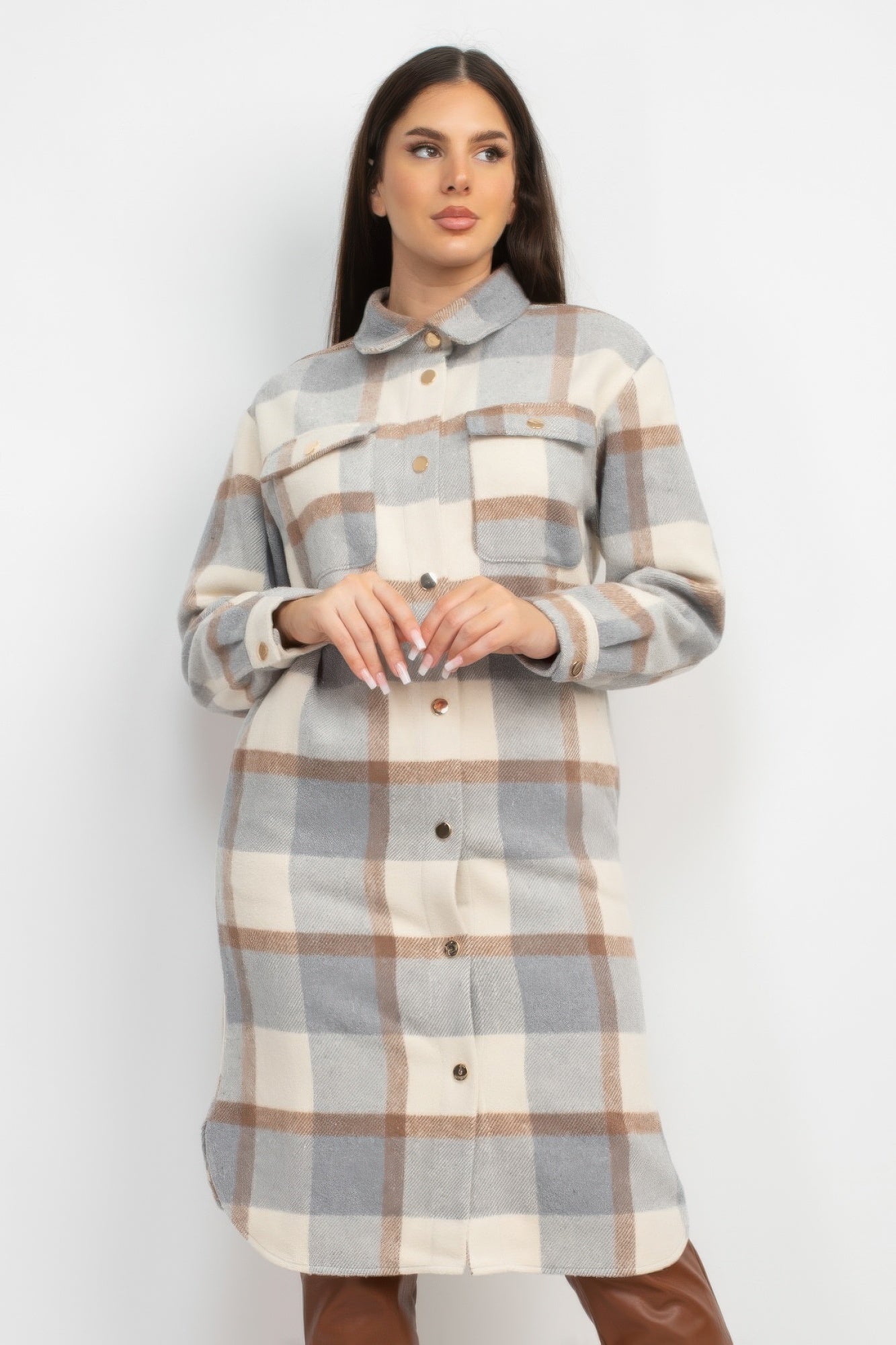 Plaid Buttoned Shacket Coat - That Janis Style