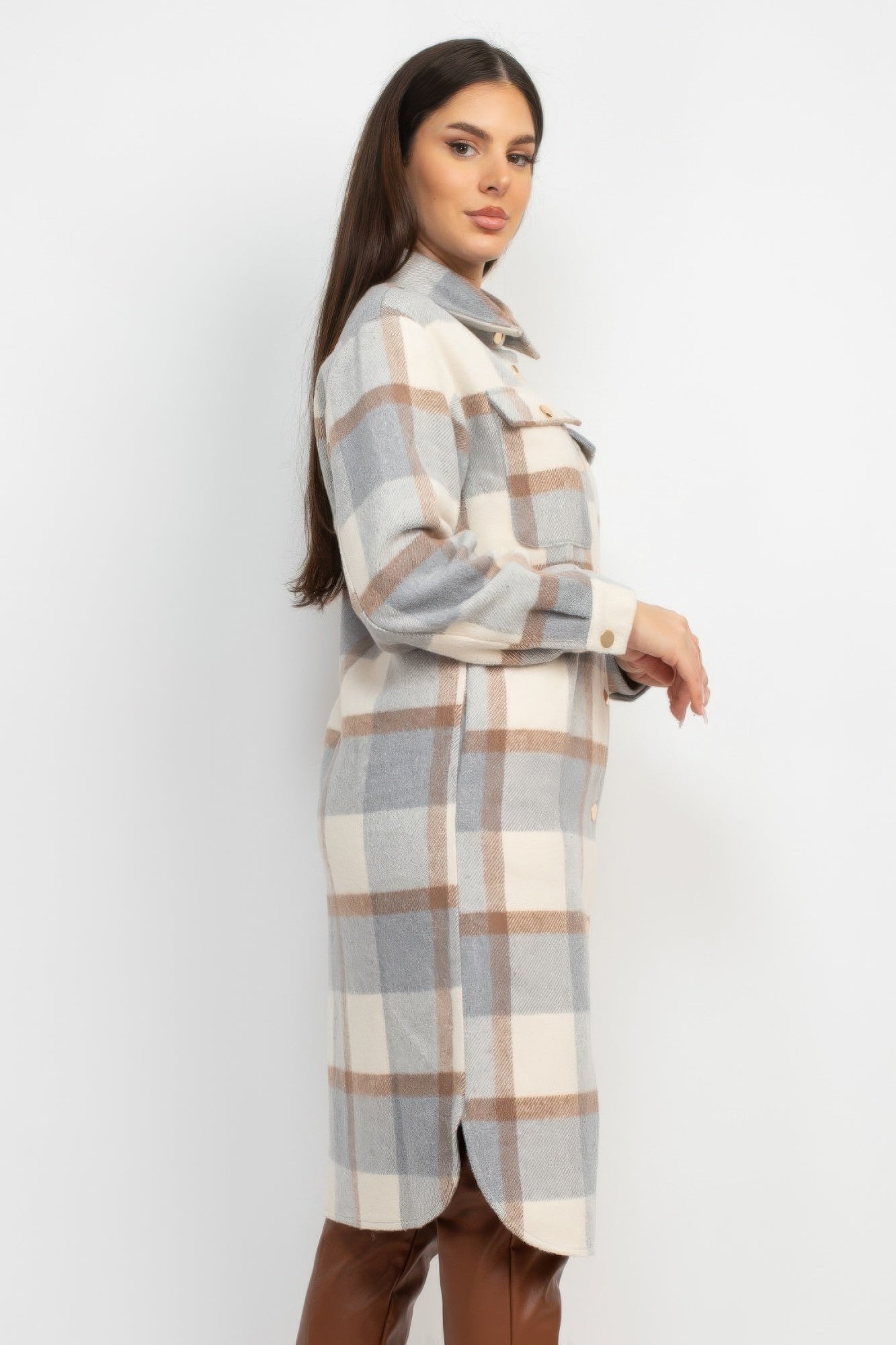Plaid Buttoned Shacket Coat - That Janis Style