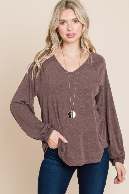 Casual V Neck Basic Long Sleeve Top - That Janis Style