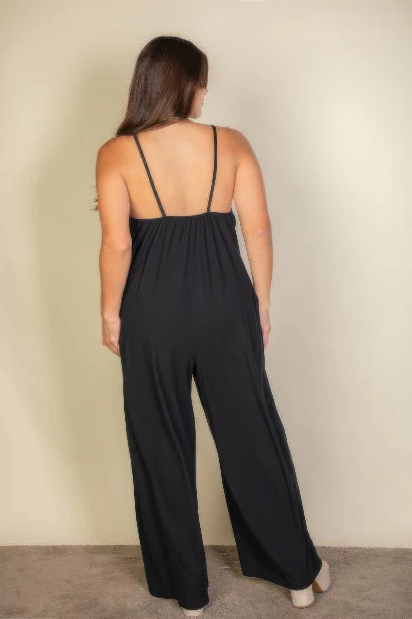 Plus spaghetti strap solid wide jumpsuit - That Janis Style
