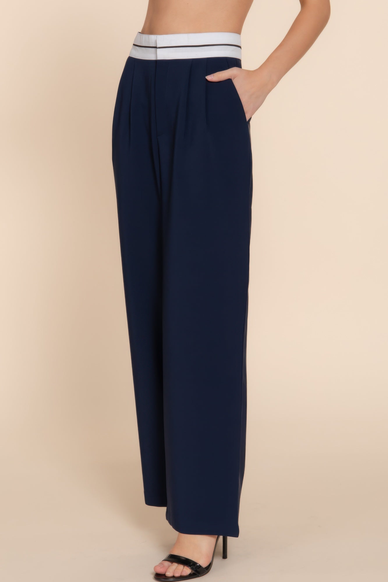 Contrast Waistband Straight Long Pants - That Janis Style